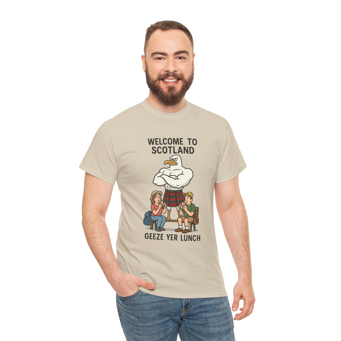 Scottish Seagull 'Geeze yer lunch" Slogan T-Shirt, Various colors & sizes
