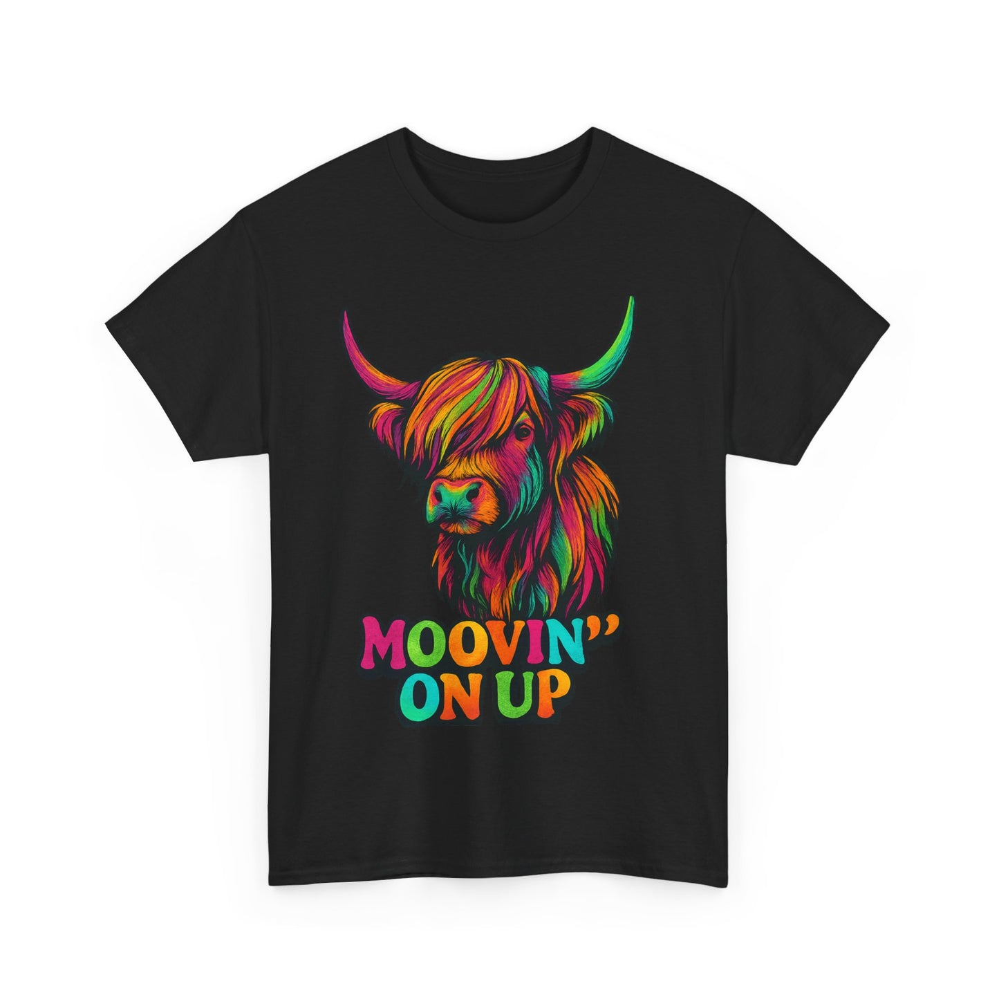 Neon "Hairy Coo, Moo'vin on up" Scottish slogan T-Shirt, Various colors & sizes available