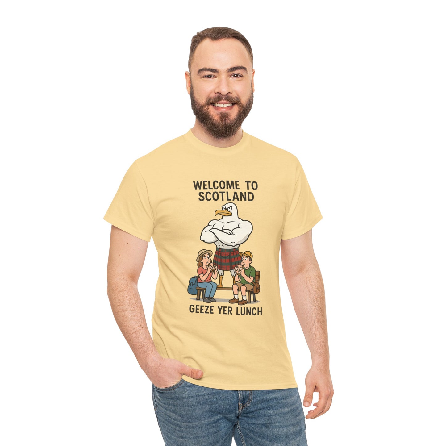 Scottish Seagull 'Geeze yer lunch" Slogan T-Shirt, Various colors & sizes