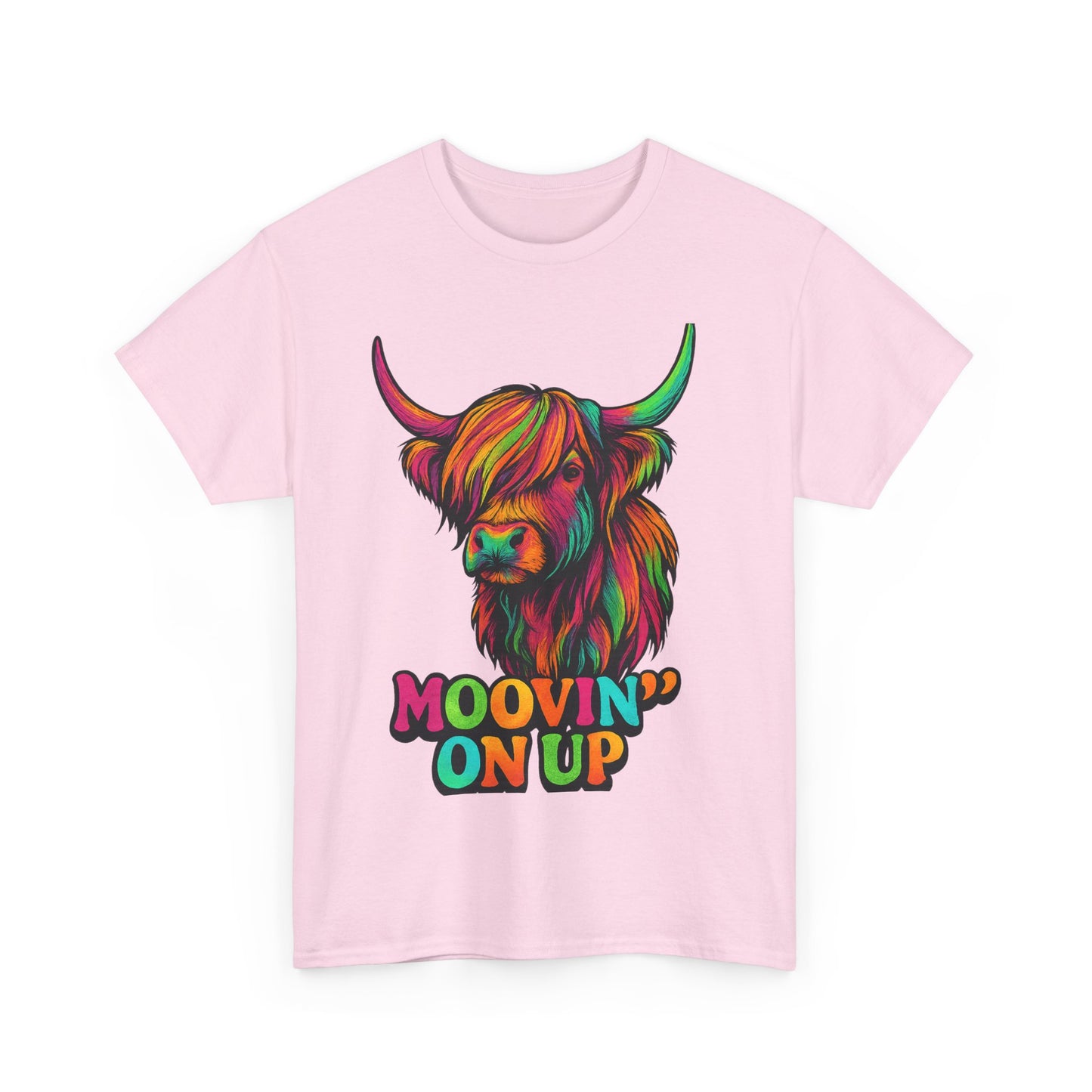 Neon "Hairy Coo, Moo'vin on up" Scottish slogan T-Shirt, Various colors & sizes available