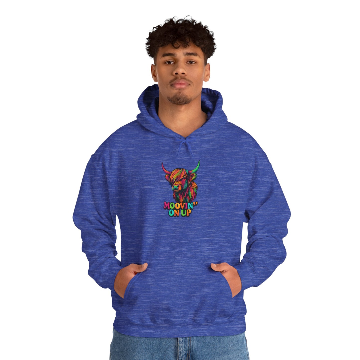 "Neon Hairy Coo, Moo'vin on up" Scottish inspired Hoodie, Various Colors & sizes