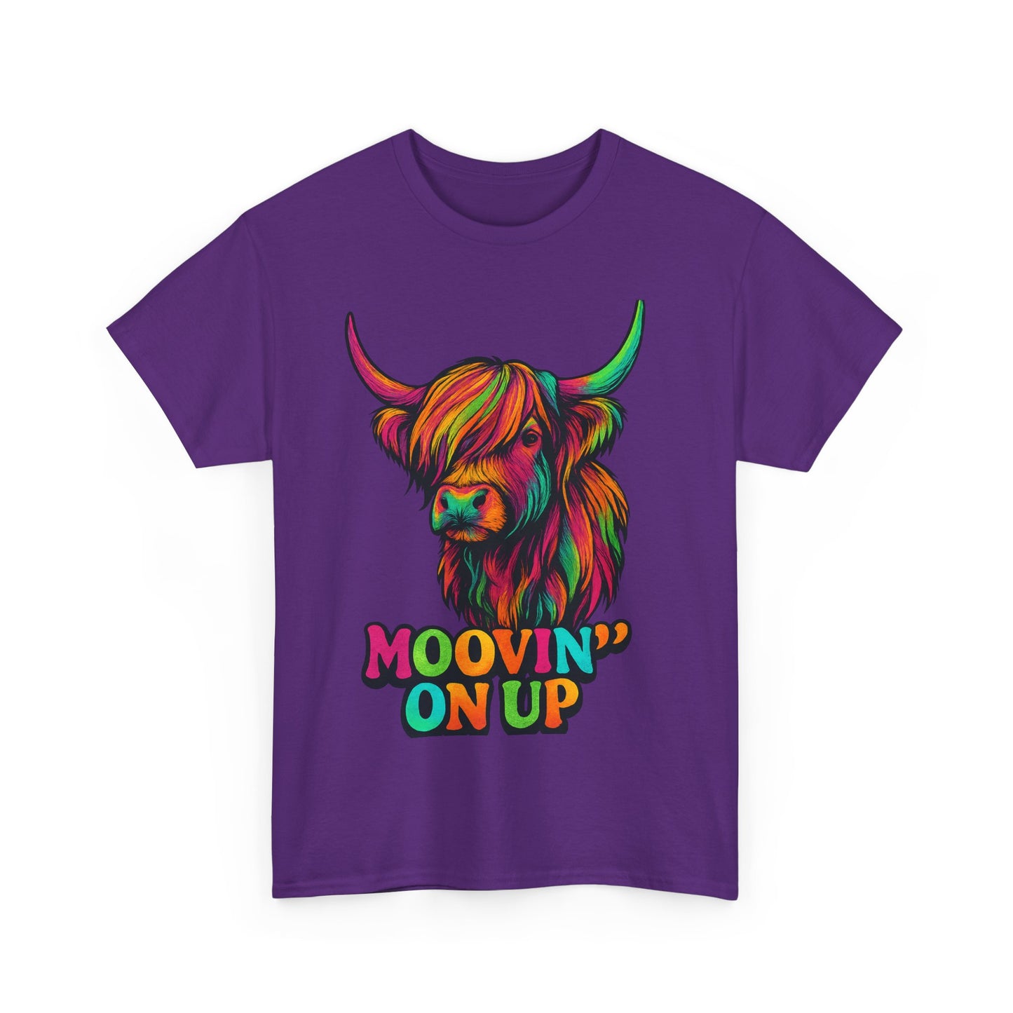 Neon "Hairy Coo, Moo'vin on up" Scottish slogan T-Shirt, Various colors & sizes available