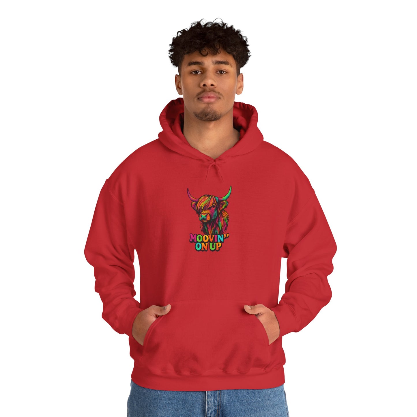 "Neon Hairy Coo, Moo'vin on up" Scottish inspired Hoodie, Various Colors & sizes