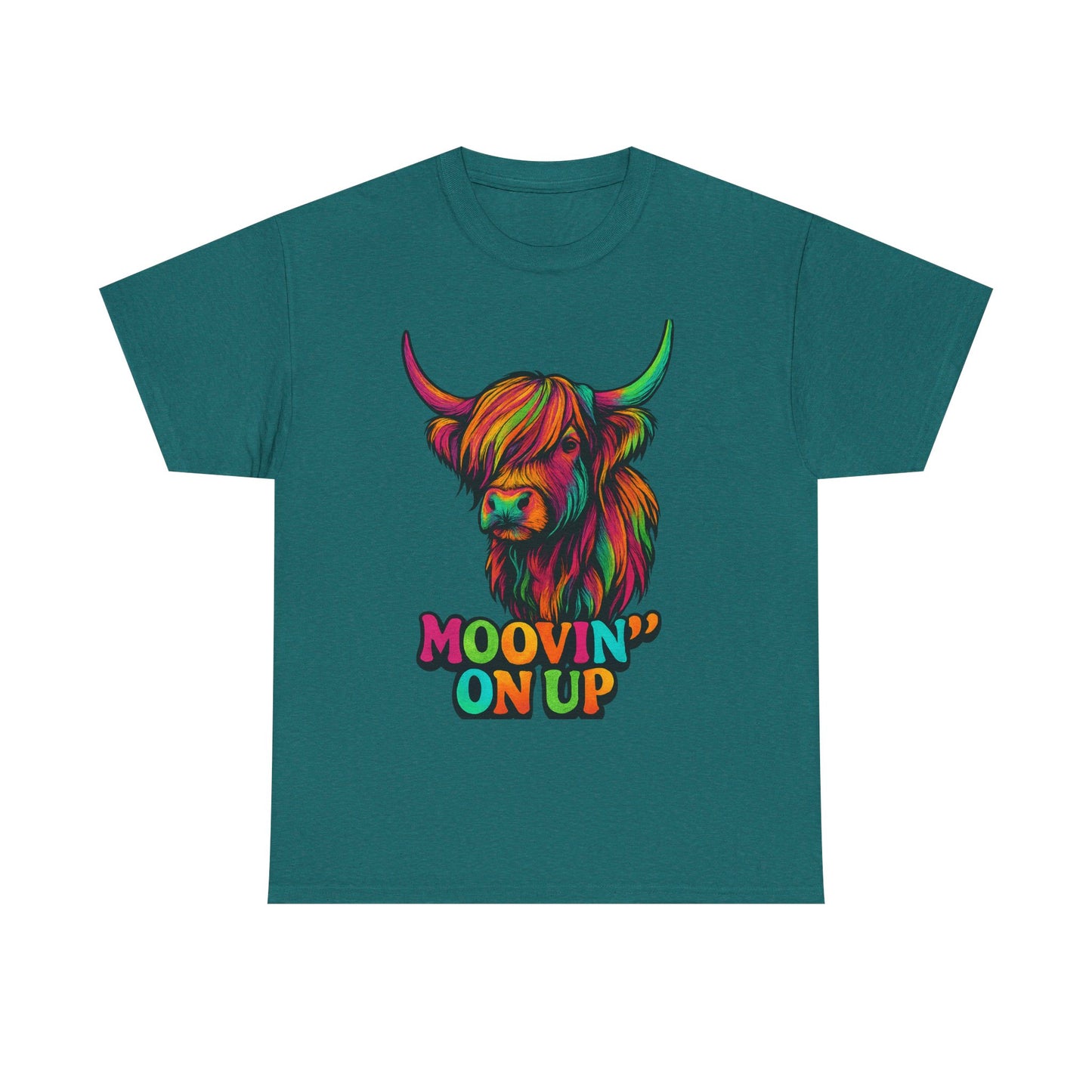 Neon "Hairy Coo, Moo'vin on up" Scottish slogan T-Shirt, Various colors & sizes available