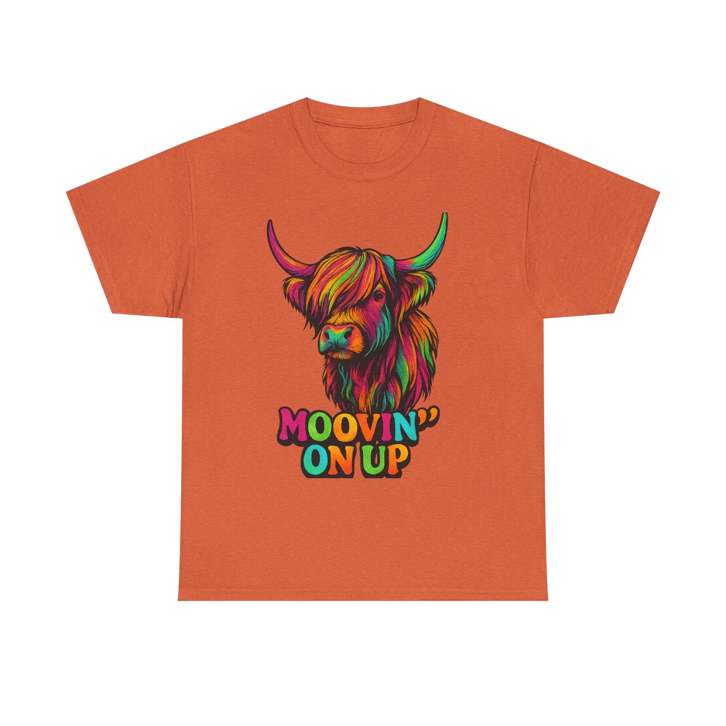 Neon "Hairy Coo, Moo'vin on up" Scottish slogan T-Shirt, Various colors & sizes available