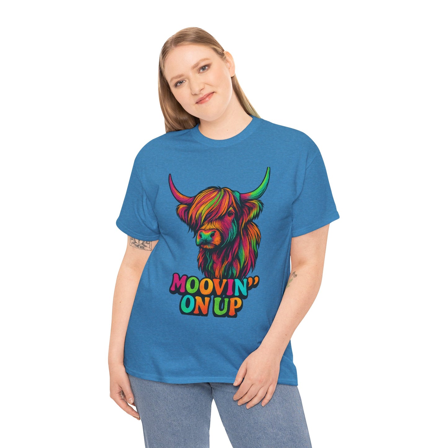 Neon "Hairy Coo, Moo'vin on up" Scottish slogan T-Shirt, Various colors & sizes available