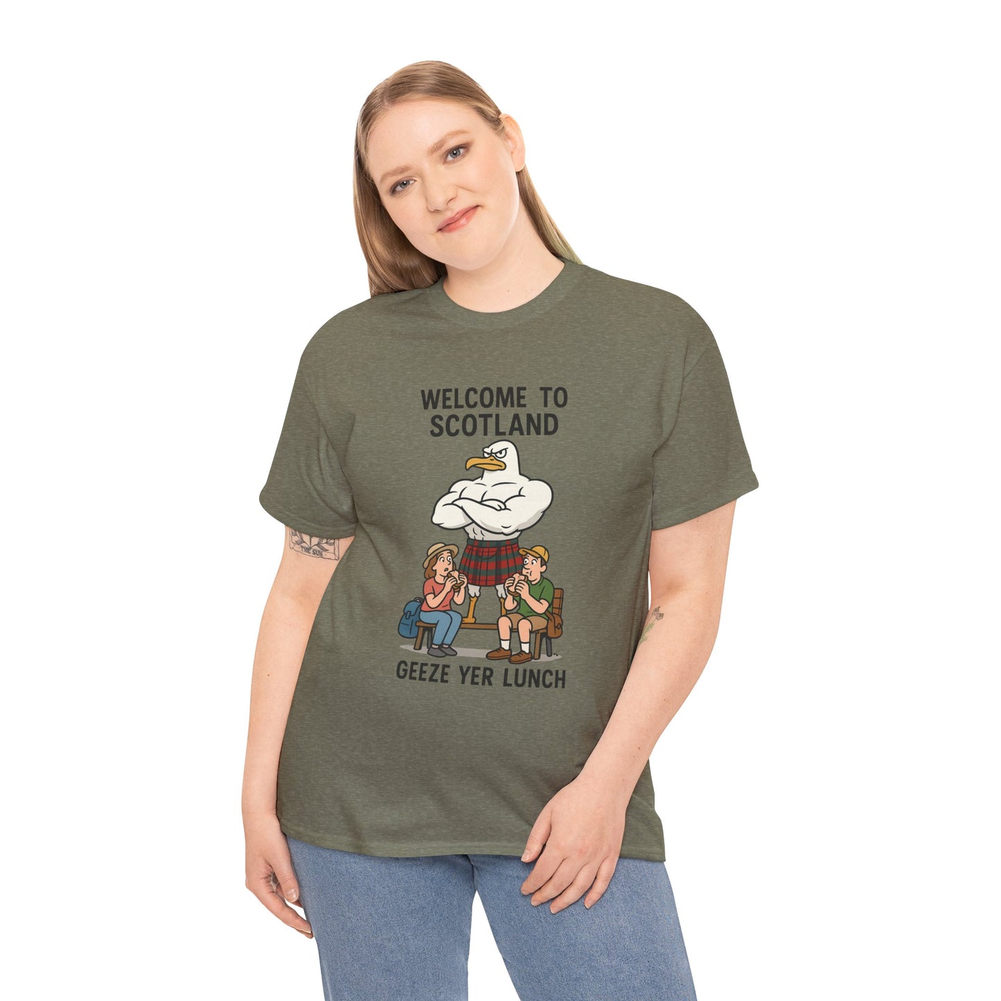 Scottish Seagull 'Geeze yer lunch" Slogan T-Shirt, Various colors & sizes