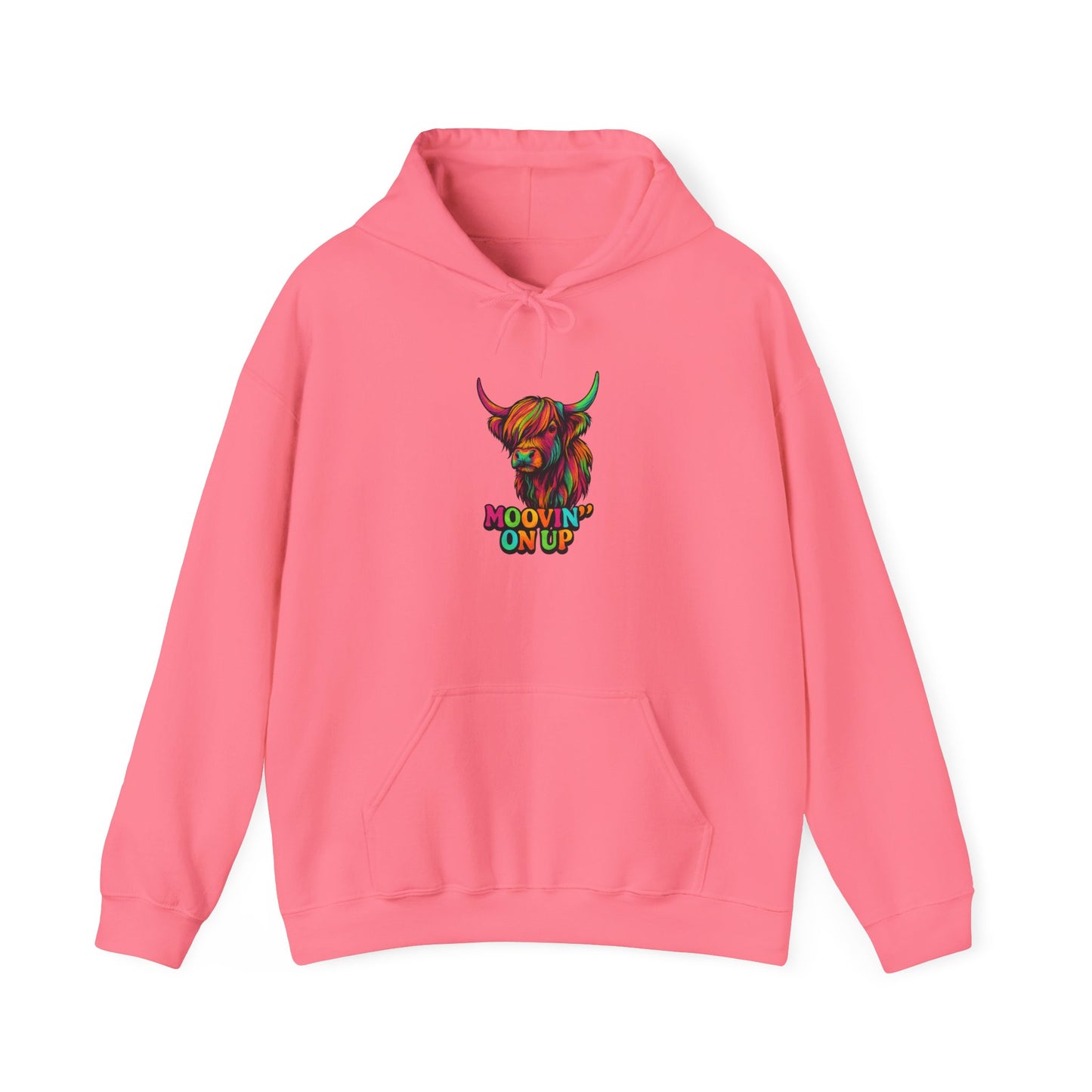 "Neon Hairy Coo, Moo'vin on up" Scottish inspired Hoodie, Various Colors & sizes