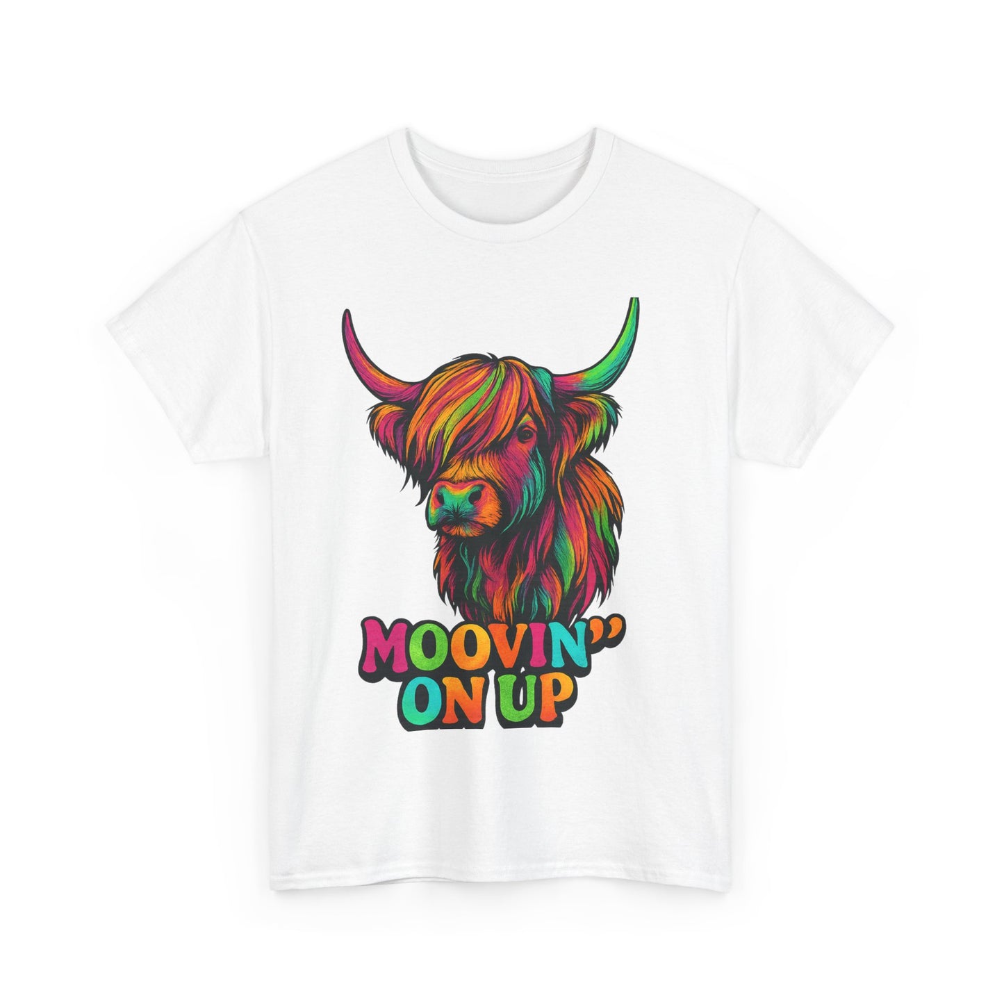 Neon "Hairy Coo, Moo'vin on up" Scottish slogan T-Shirt, Various colors & sizes available