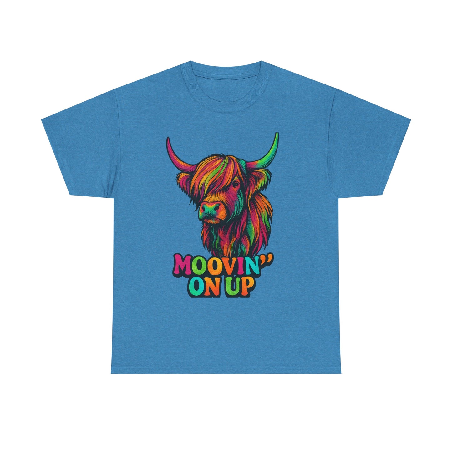 Neon "Hairy Coo, Moo'vin on up" Scottish slogan T-Shirt, Various colors & sizes available