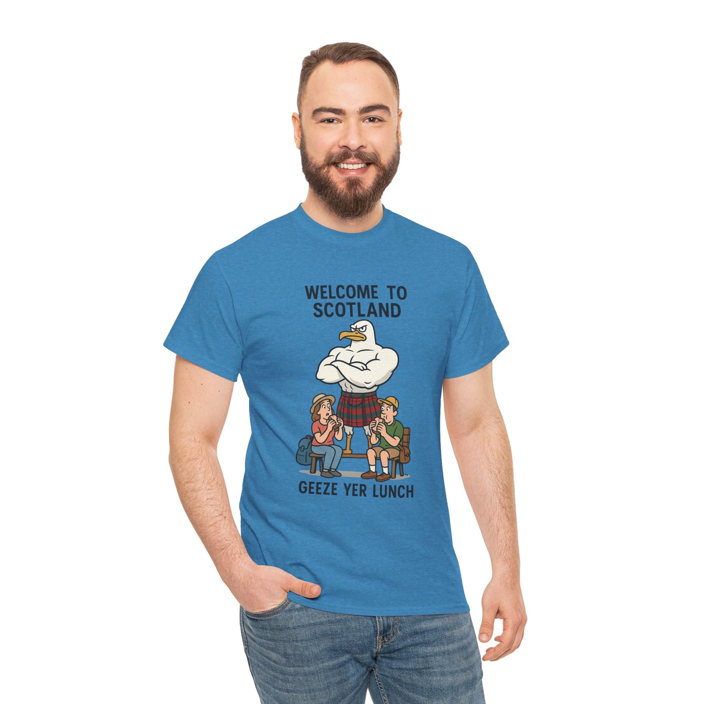 Scottish Seagull 'Geeze yer lunch" Slogan T-Shirt, Various colors & sizes