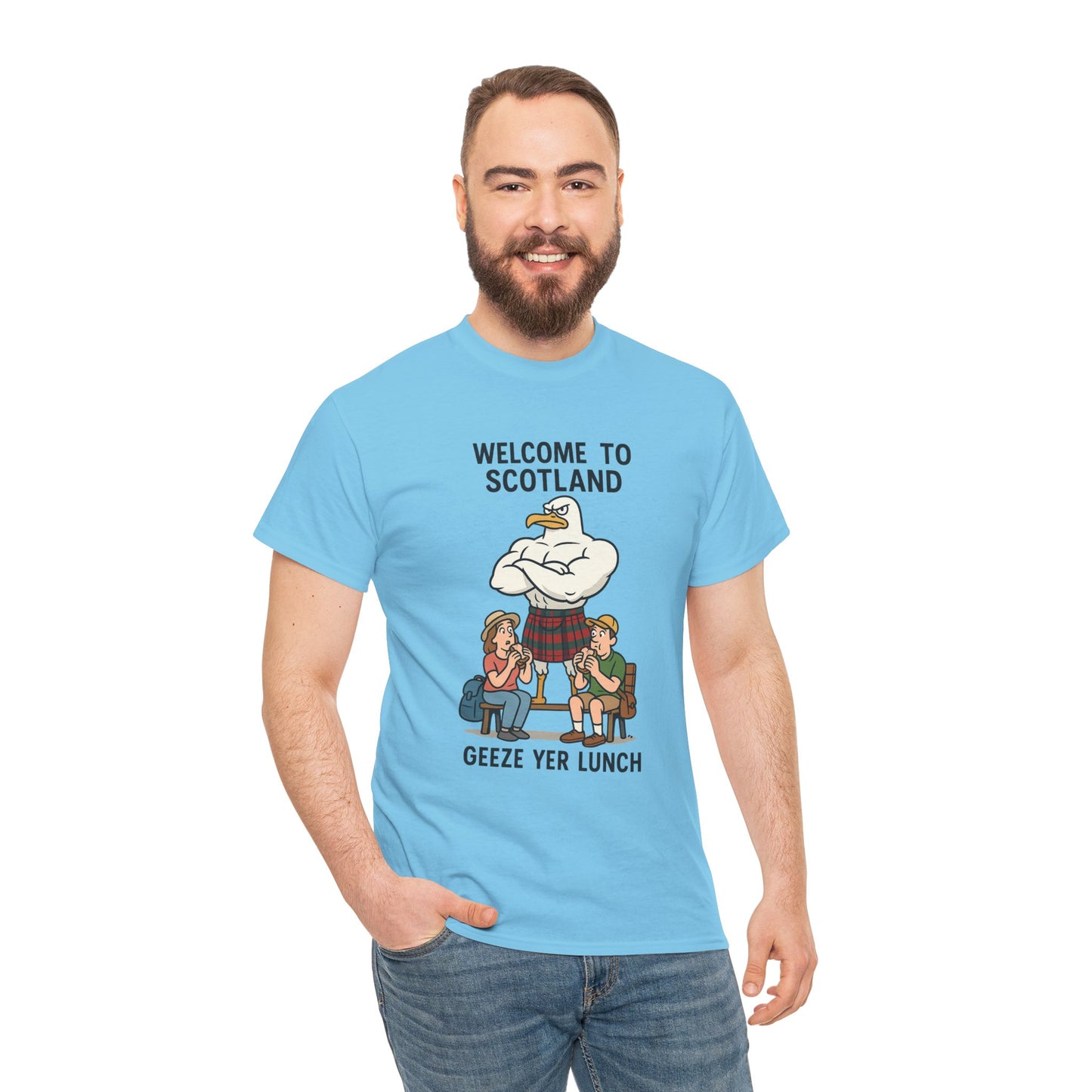 Scottish Seagull 'Geeze yer lunch" Slogan T-Shirt, Various colors & sizes