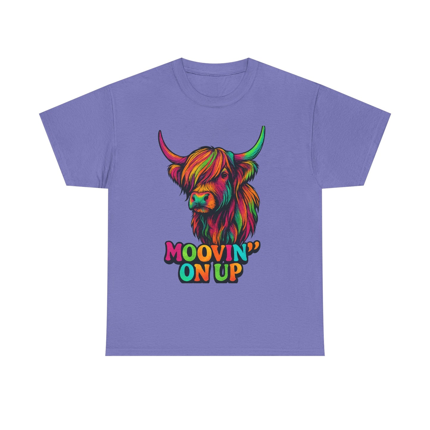 Neon "Hairy Coo, Moo'vin on up" Scottish slogan T-Shirt, Various colors & sizes available