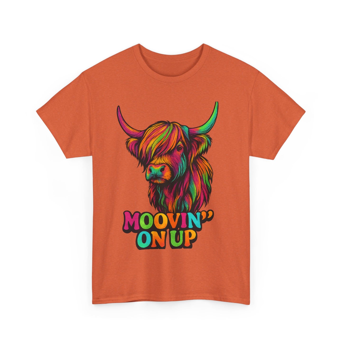 Neon "Hairy Coo, Moo'vin on up" Scottish slogan T-Shirt, Various colors & sizes available