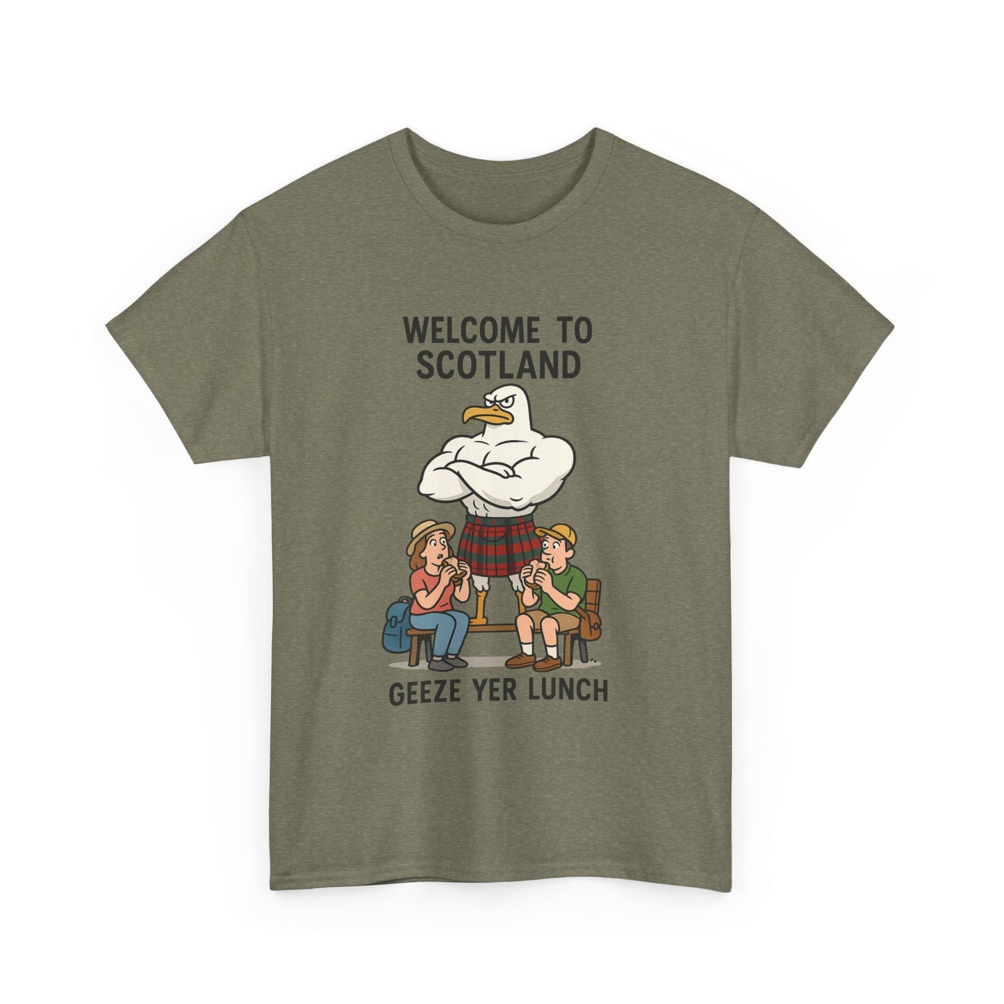 Scottish Seagull 'Geeze yer lunch" Slogan T-Shirt, Various colors & sizes