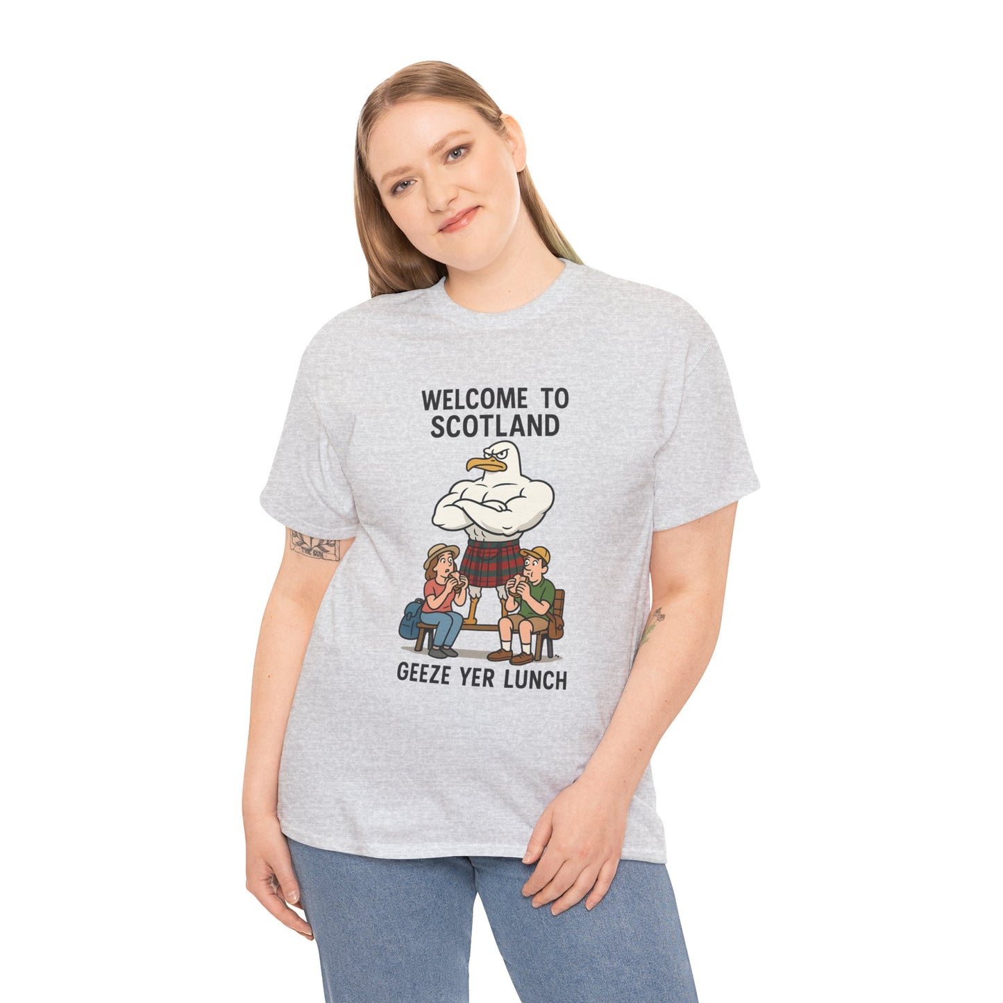 Scottish Seagull 'Geeze yer lunch" Slogan T-Shirt, Various colors & sizes
