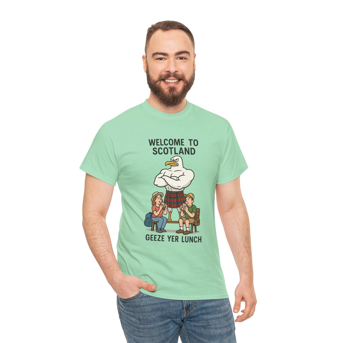 Scottish Seagull 'Geeze yer lunch" Slogan T-Shirt, Various colors & sizes