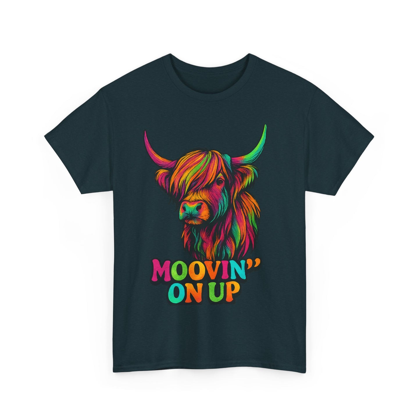 Neon "Hairy Coo, Moo'vin on up" Scottish slogan T-Shirt, Various colors & sizes available