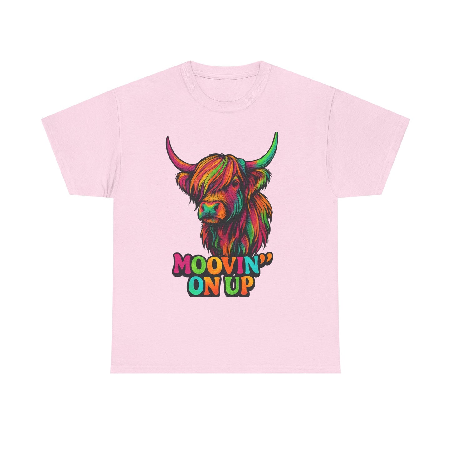 Neon "Hairy Coo, Moo'vin on up" Scottish slogan T-Shirt, Various colors & sizes available