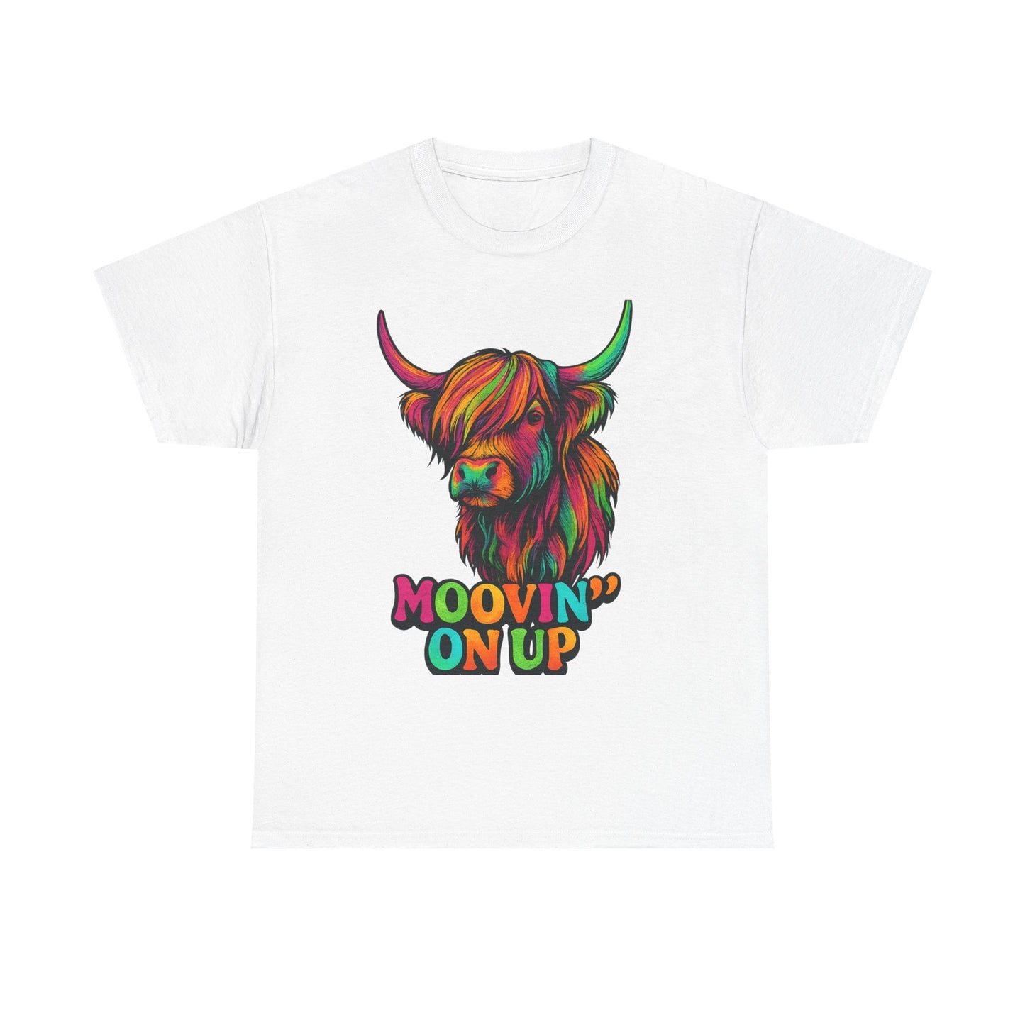 Neon "Hairy Coo, Moo'vin on up" Scottish slogan T-Shirt, Various colors & sizes available