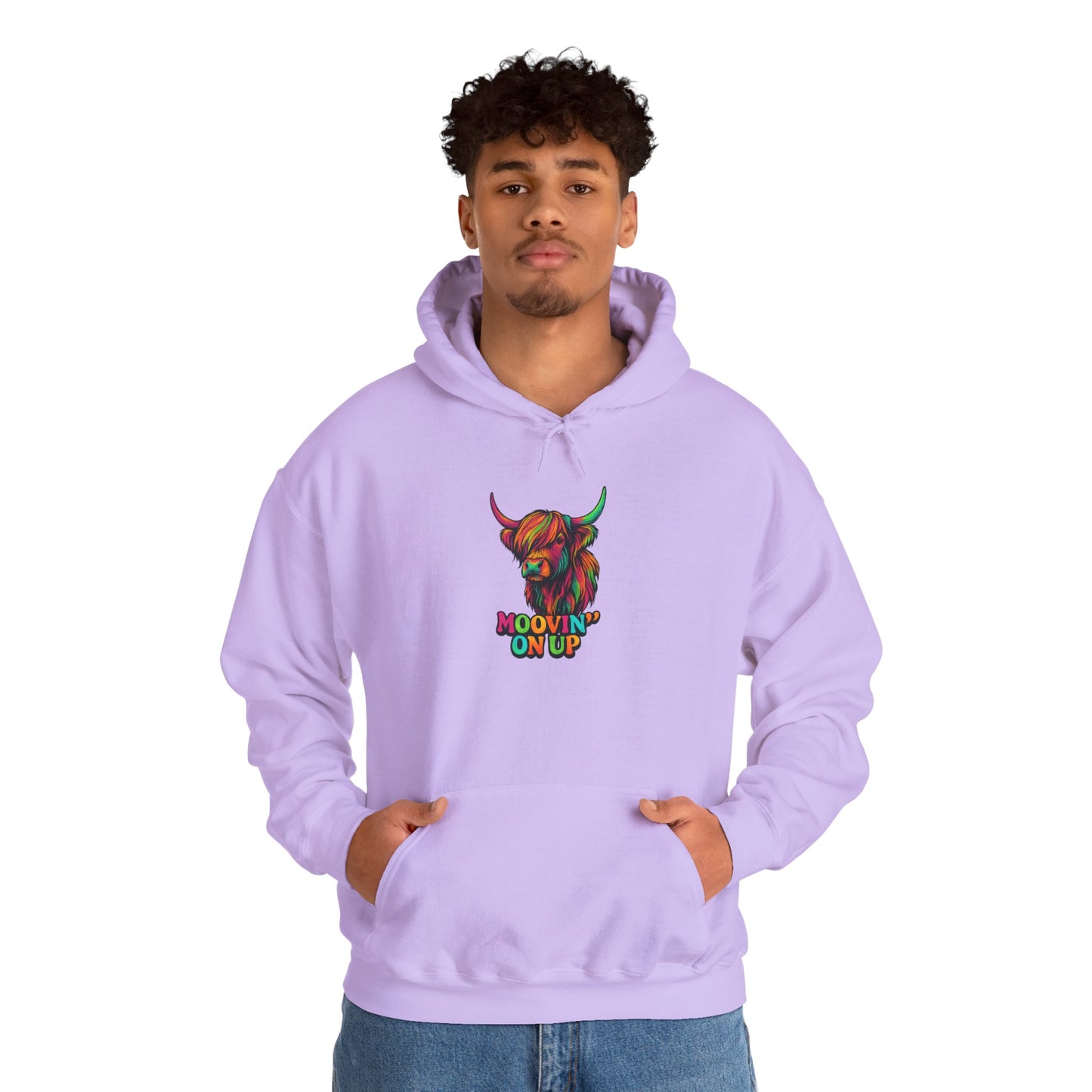 "Neon Hairy Coo, Moo'vin on up" Scottish inspired Hoodie, Various Colors & sizes