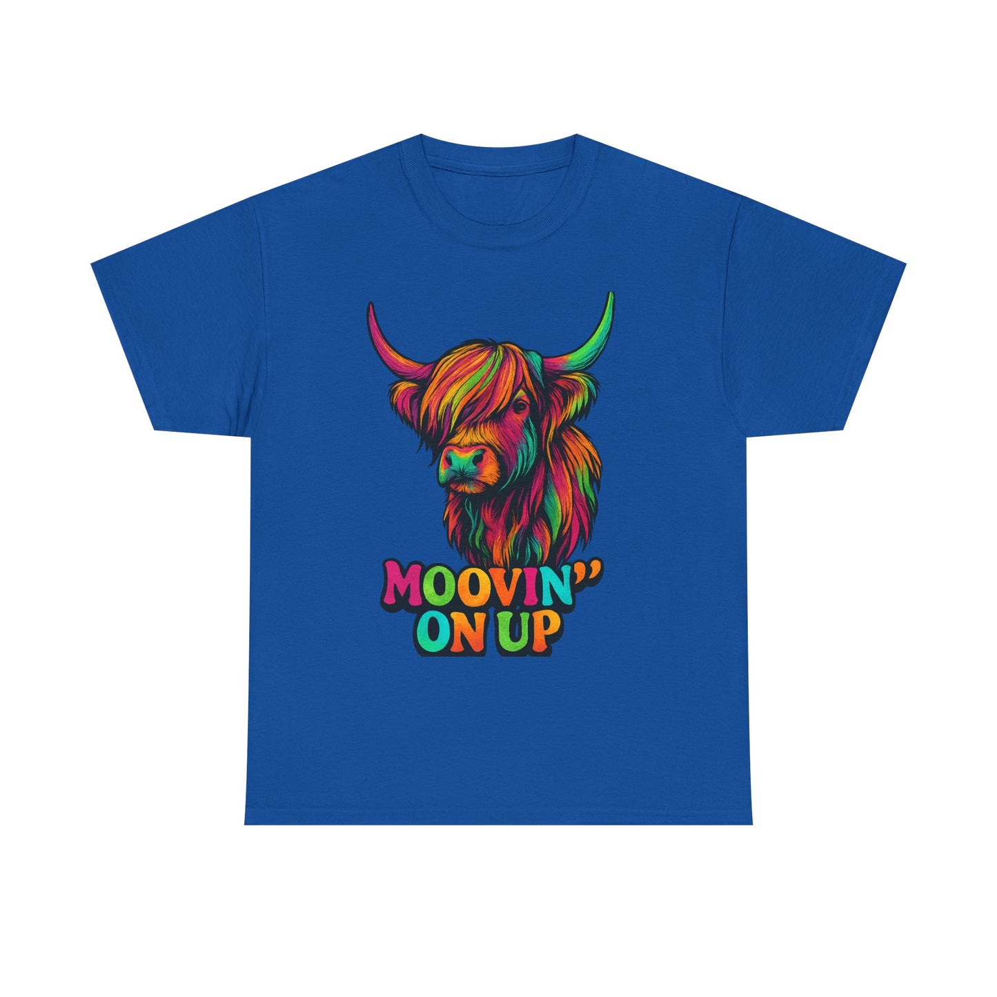 Neon "Hairy Coo, Moo'vin on up" Scottish slogan T-Shirt, Various colors & sizes available