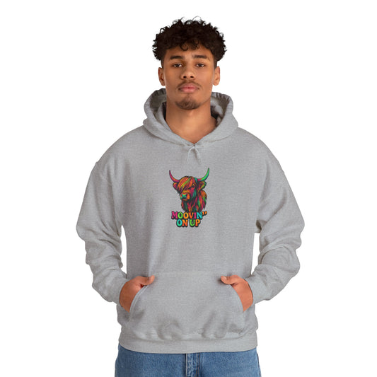 "Neon Hairy Coo, Moo'vin on up" Scottish inspired Hoodie, Various Colors & sizes