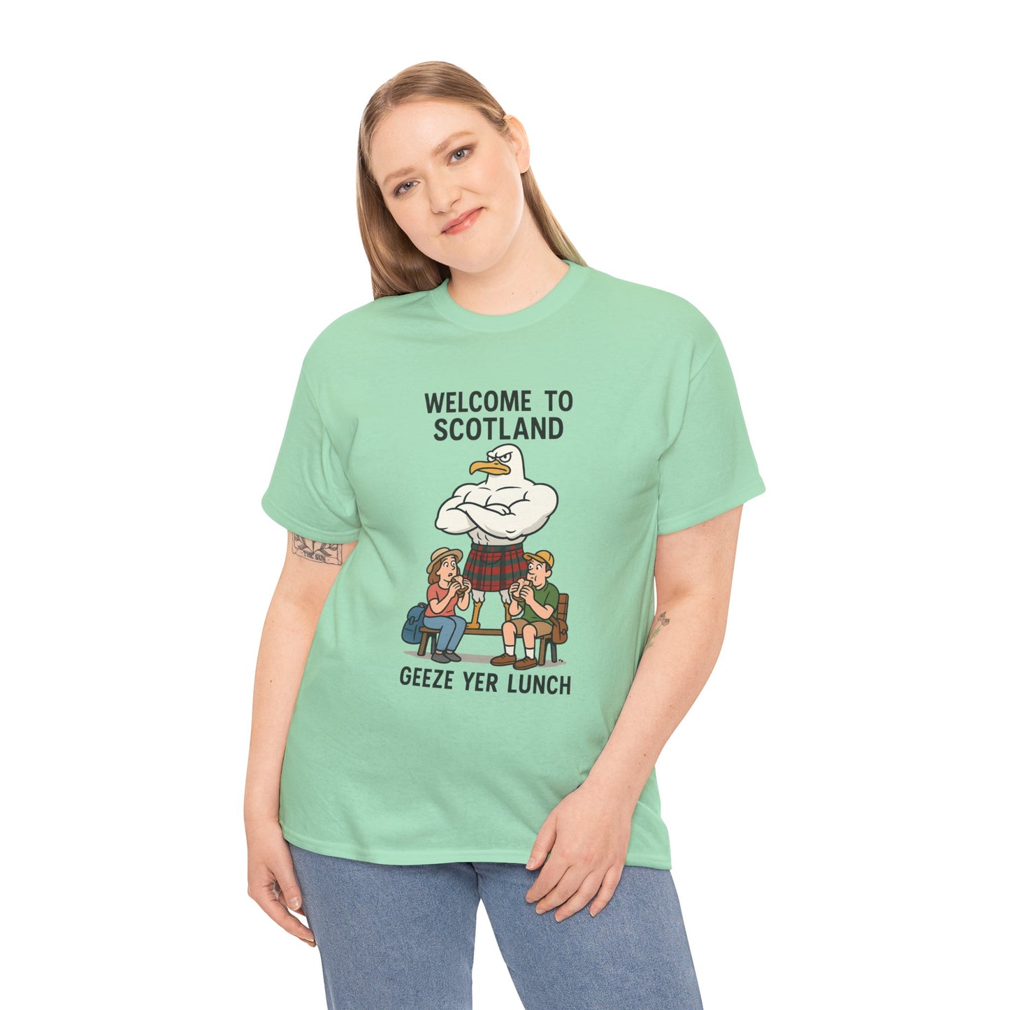 Scottish Seagull 'Geeze yer lunch" Slogan T-Shirt, Various colors & sizes