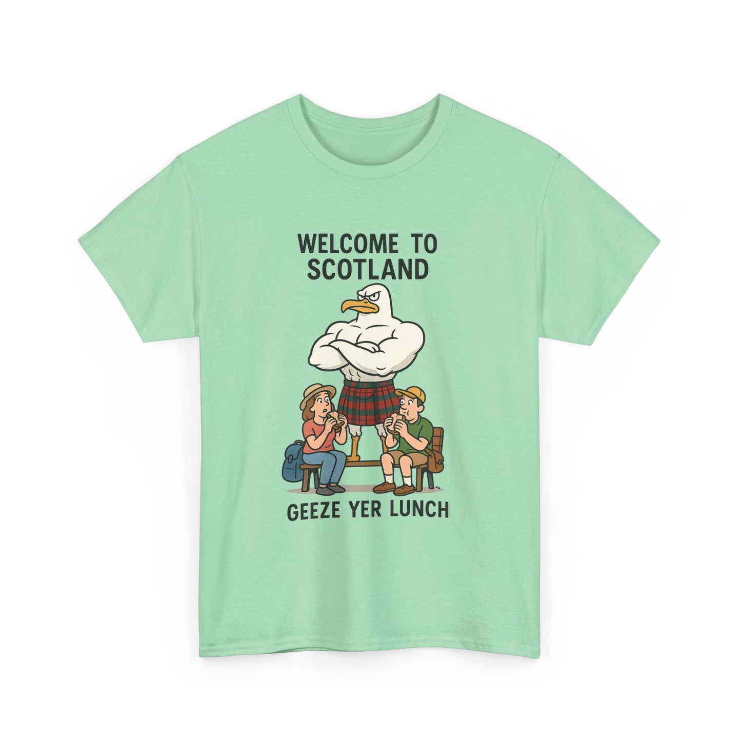 Scottish Seagull 'Geeze yer lunch" Slogan T-Shirt, Various colors & sizes