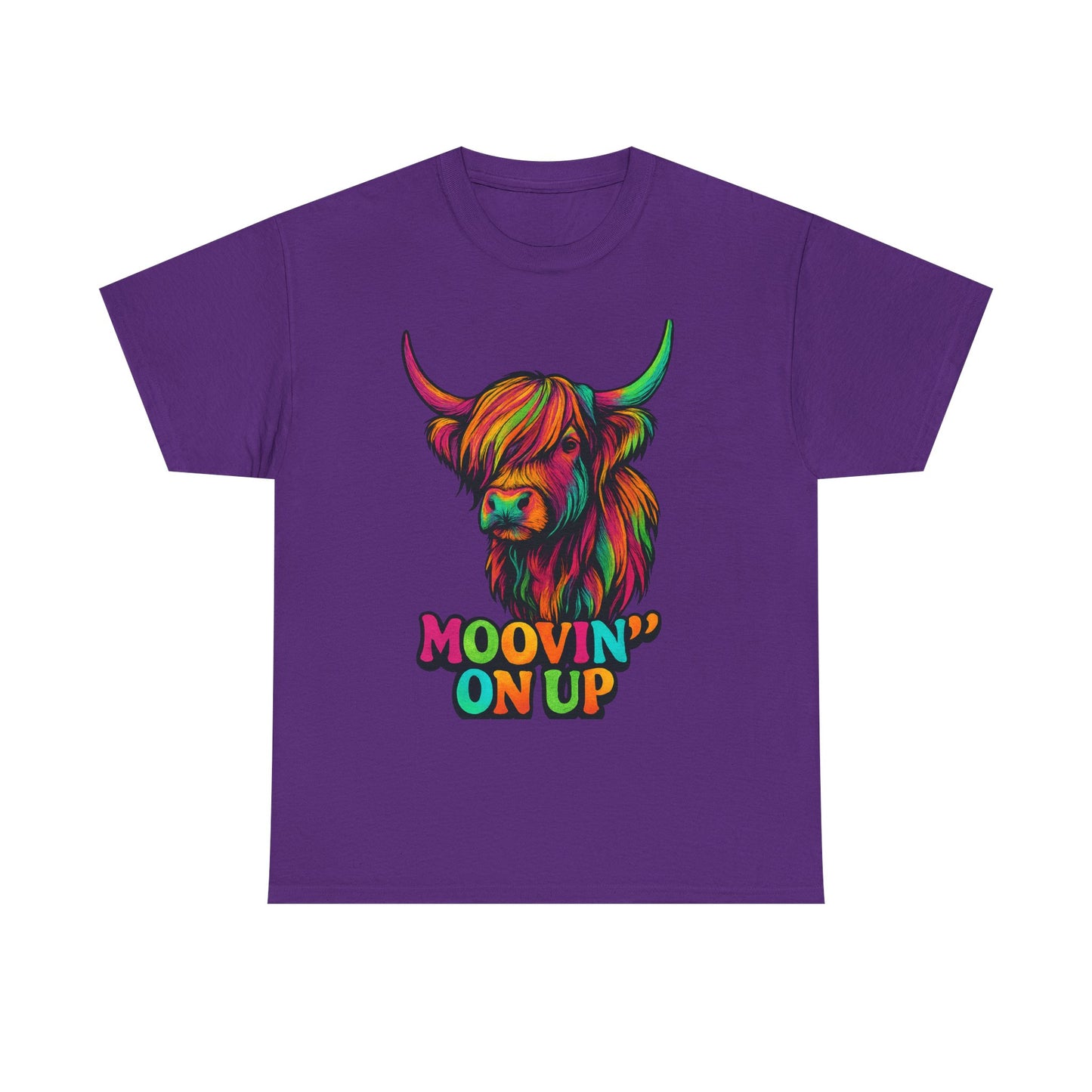 Neon "Hairy Coo, Moo'vin on up" Scottish slogan T-Shirt, Various colors & sizes available