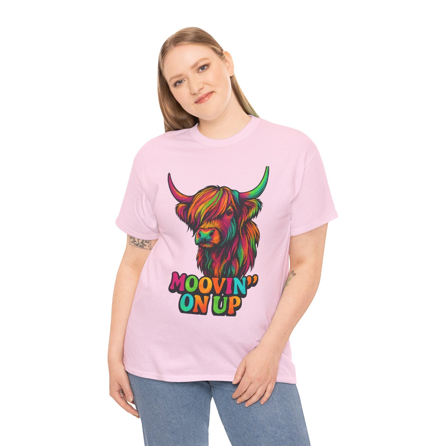 Neon "Hairy Coo, Moo'vin on up" Scottish slogan T-Shirt, Various colors & sizes available