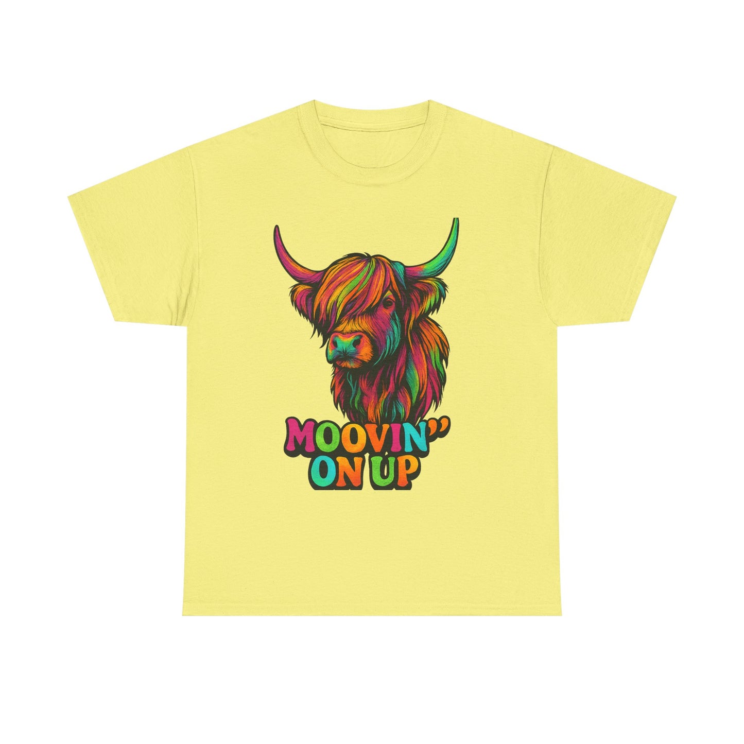 Neon "Hairy Coo, Moo'vin on up" Scottish slogan T-Shirt, Various colors & sizes available