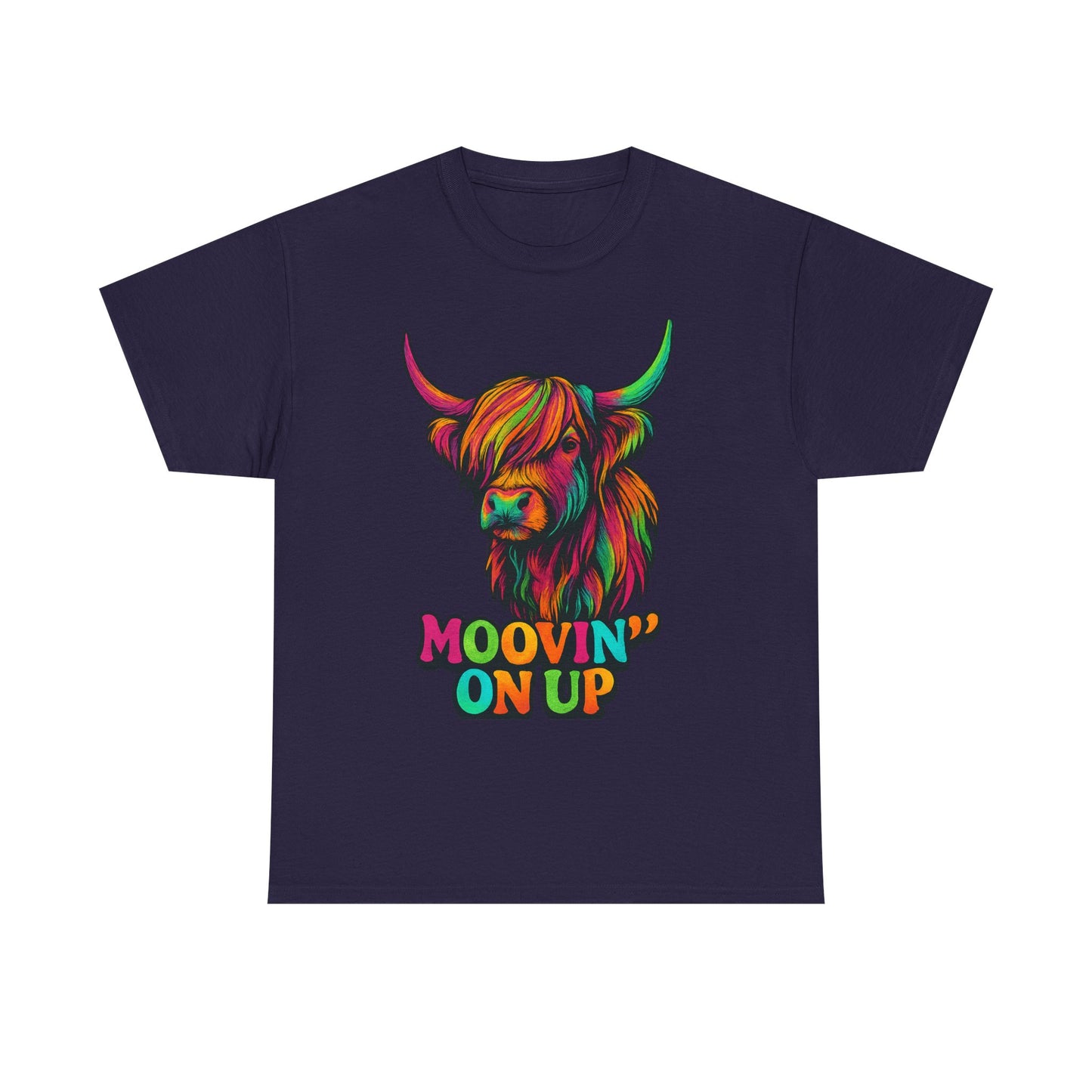 Neon "Hairy Coo, Moo'vin on up" Scottish slogan T-Shirt, Various colors & sizes available