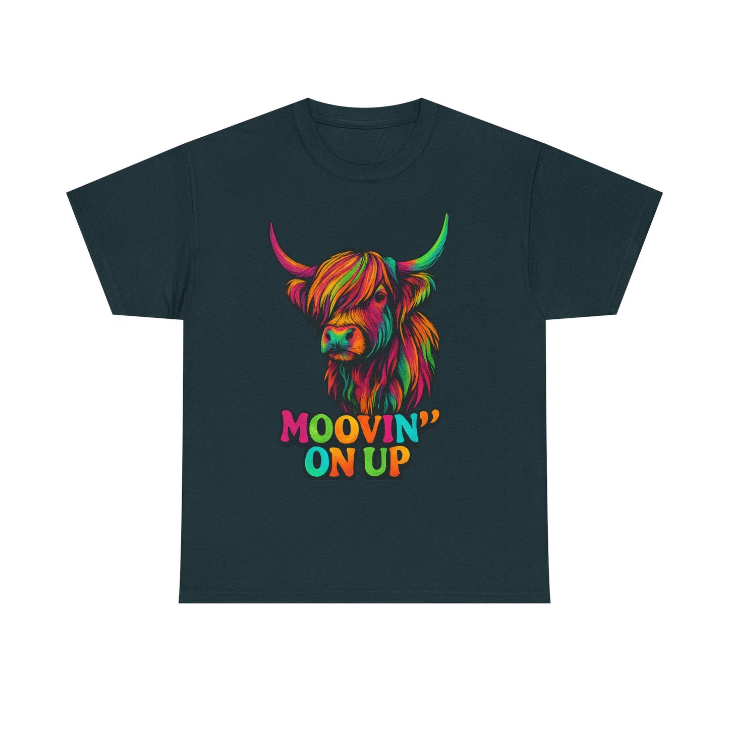 Neon "Hairy Coo, Moo'vin on up" Scottish slogan T-Shirt, Various colors & sizes available