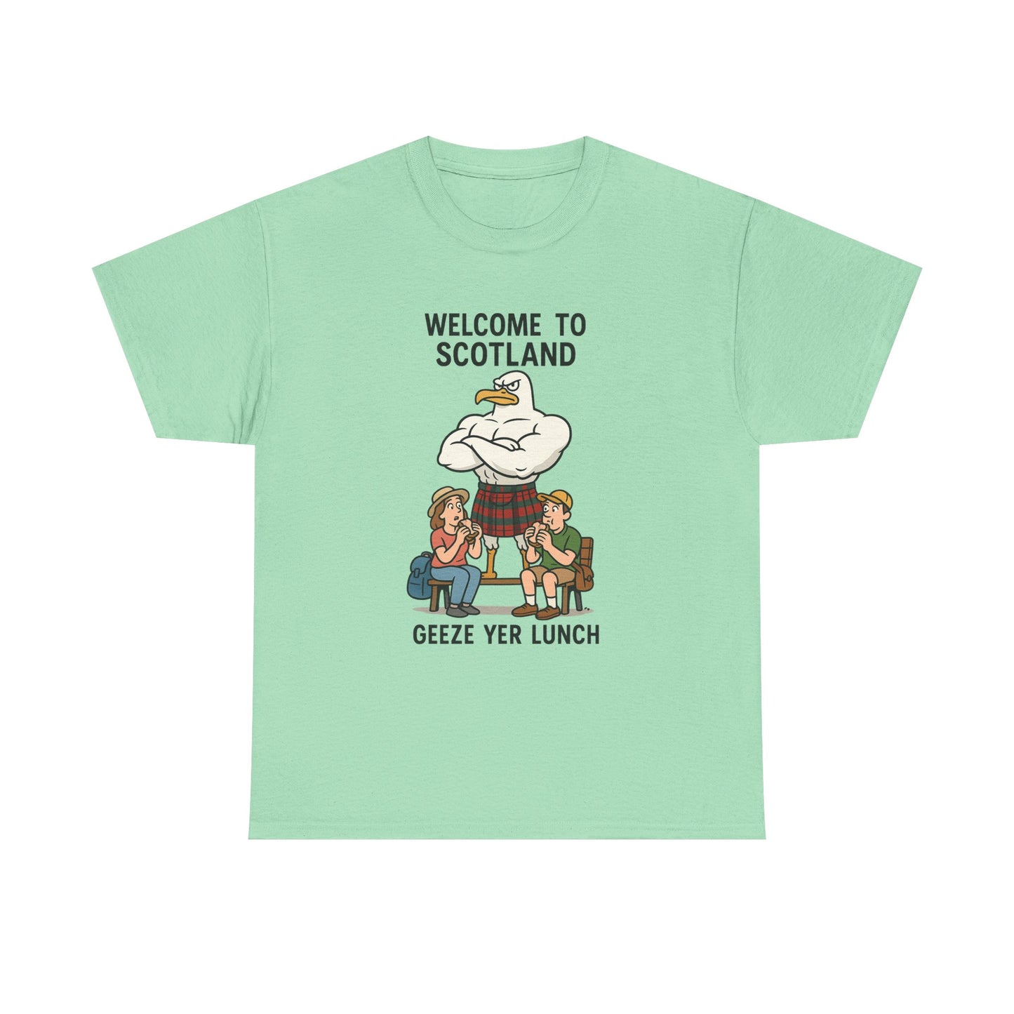 Scottish Seagull 'Geeze yer lunch" Slogan T-Shirt, Various colors & sizes