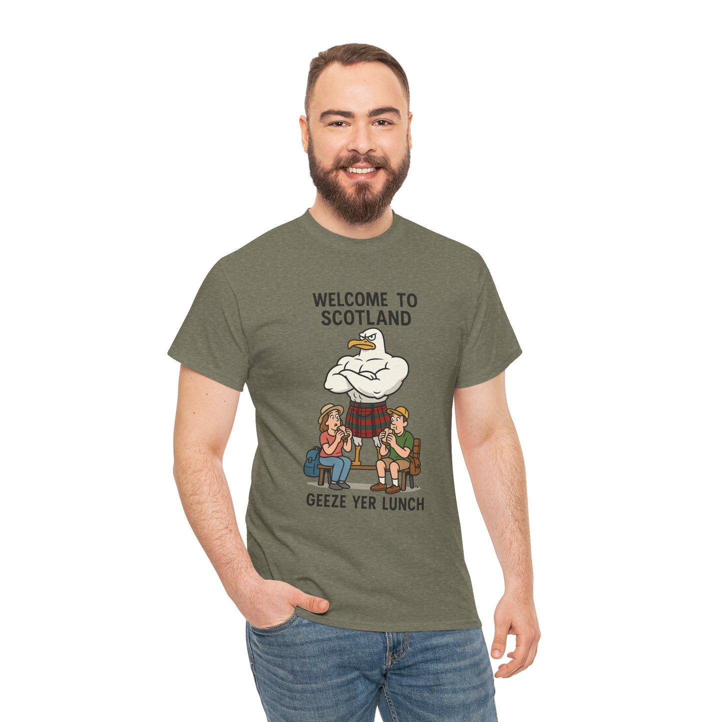 Scottish Seagull 'Geeze yer lunch" Slogan T-Shirt, Various colors & sizes