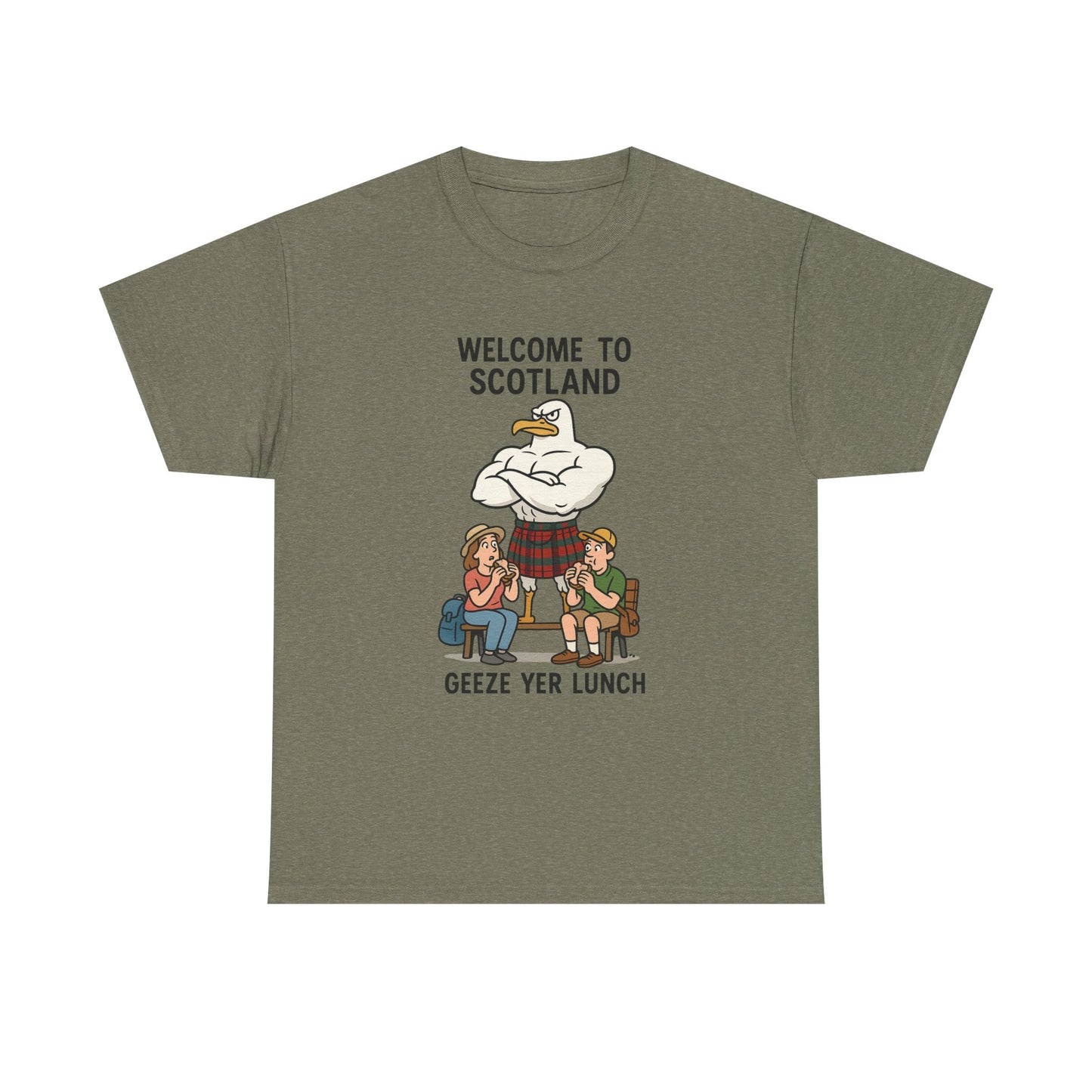 Scottish Seagull 'Geeze yer lunch" Slogan T-Shirt, Various colors & sizes