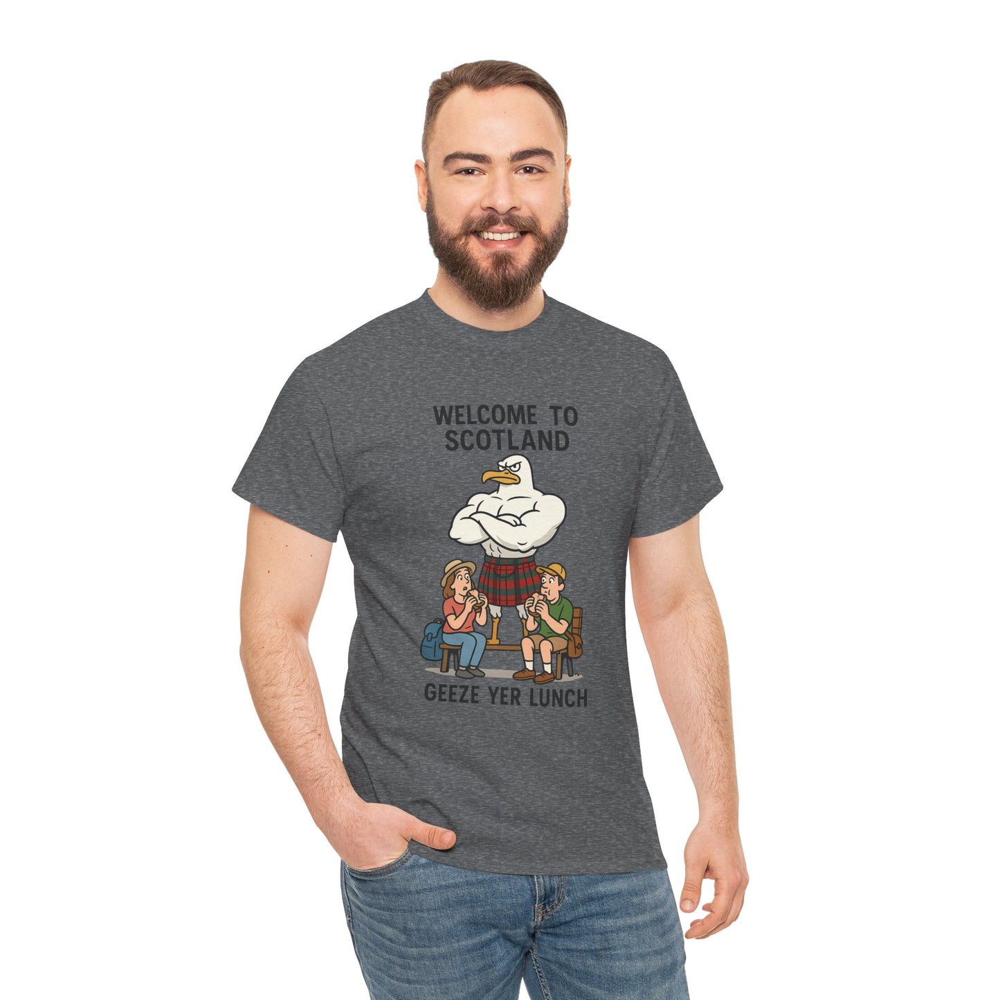 Scottish Seagull 'Geeze yer lunch" Slogan T-Shirt, Various colors & sizes