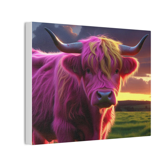 Whimsical Pink Cow Canvas Print, Colorful Wall Art, Bright Home Decor, Cow Lover Gift, Unique Farmhouse Decoration