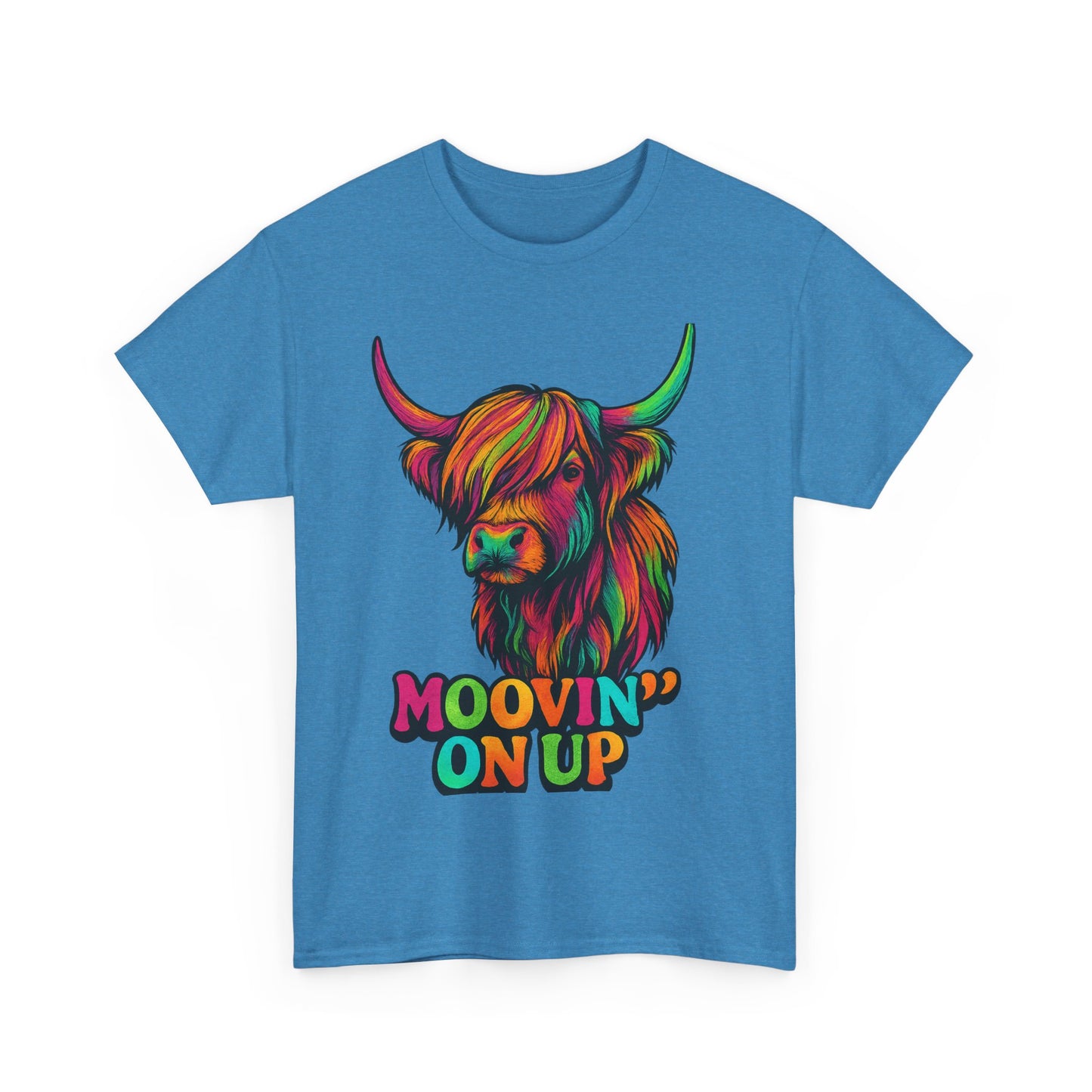 Neon "Hairy Coo, Moo'vin on up" Scottish slogan T-Shirt, Various colors & sizes available