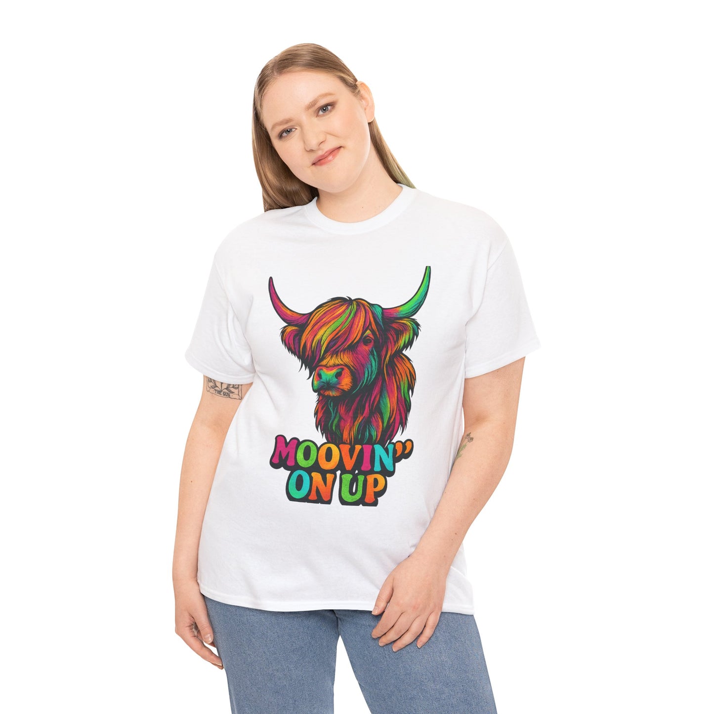 Neon "Hairy Coo, Moo'vin on up" Scottish slogan T-Shirt, Various colors & sizes available