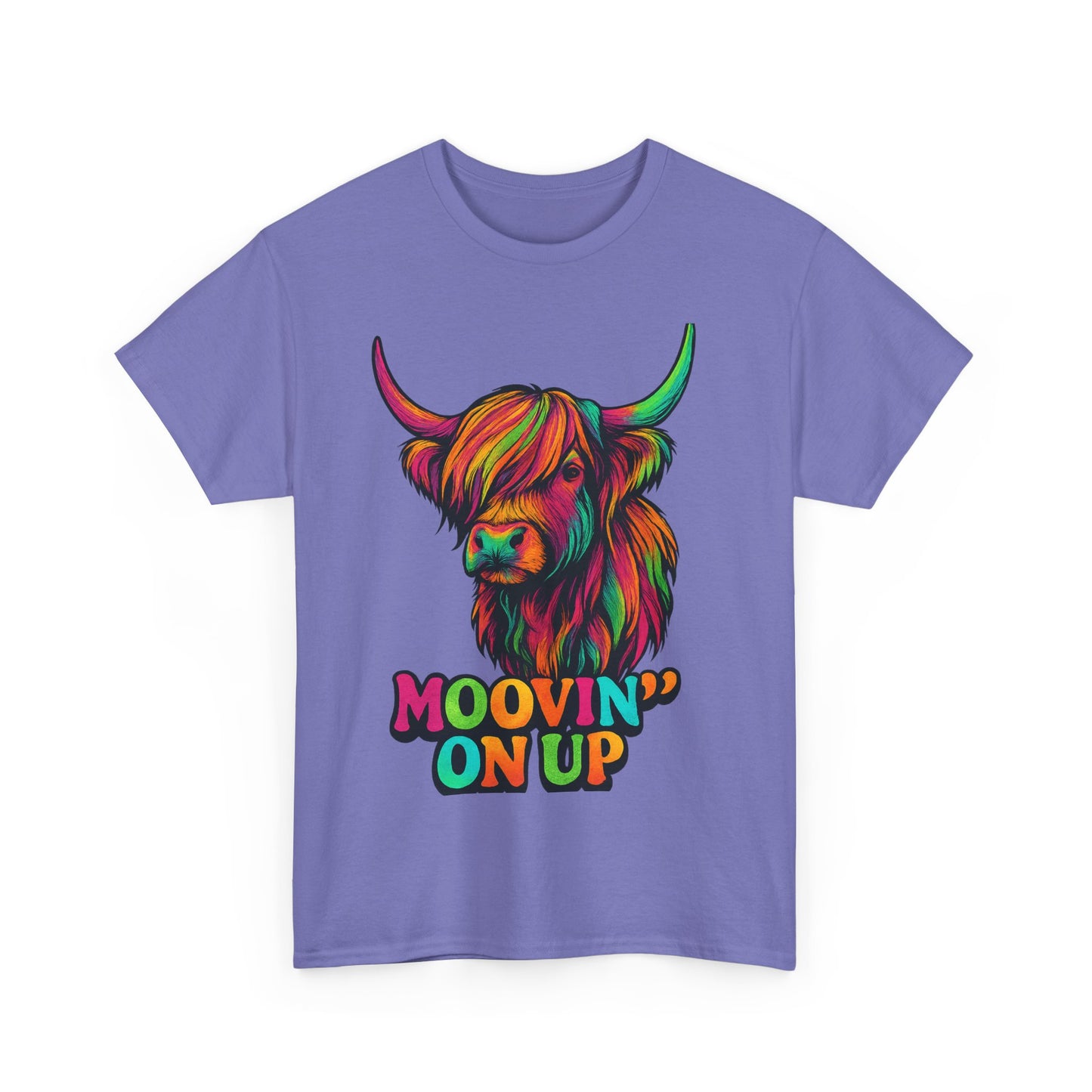 Neon "Hairy Coo, Moo'vin on up" Scottish slogan T-Shirt, Various colors & sizes available