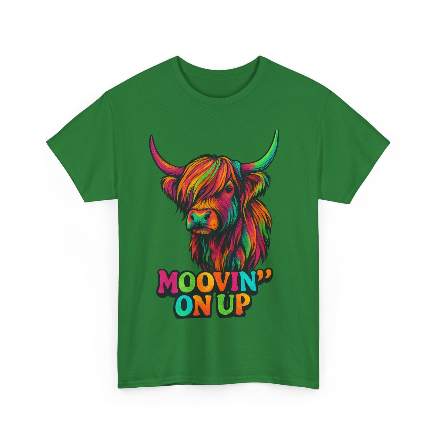 Neon "Hairy Coo, Moo'vin on up" Scottish slogan T-Shirt, Various colors & sizes available