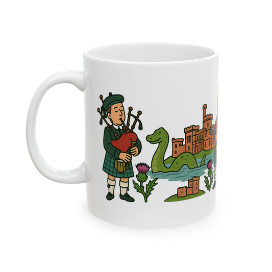 Ceramic Mug - "Dancing Thistle & Pipers" Various sizes