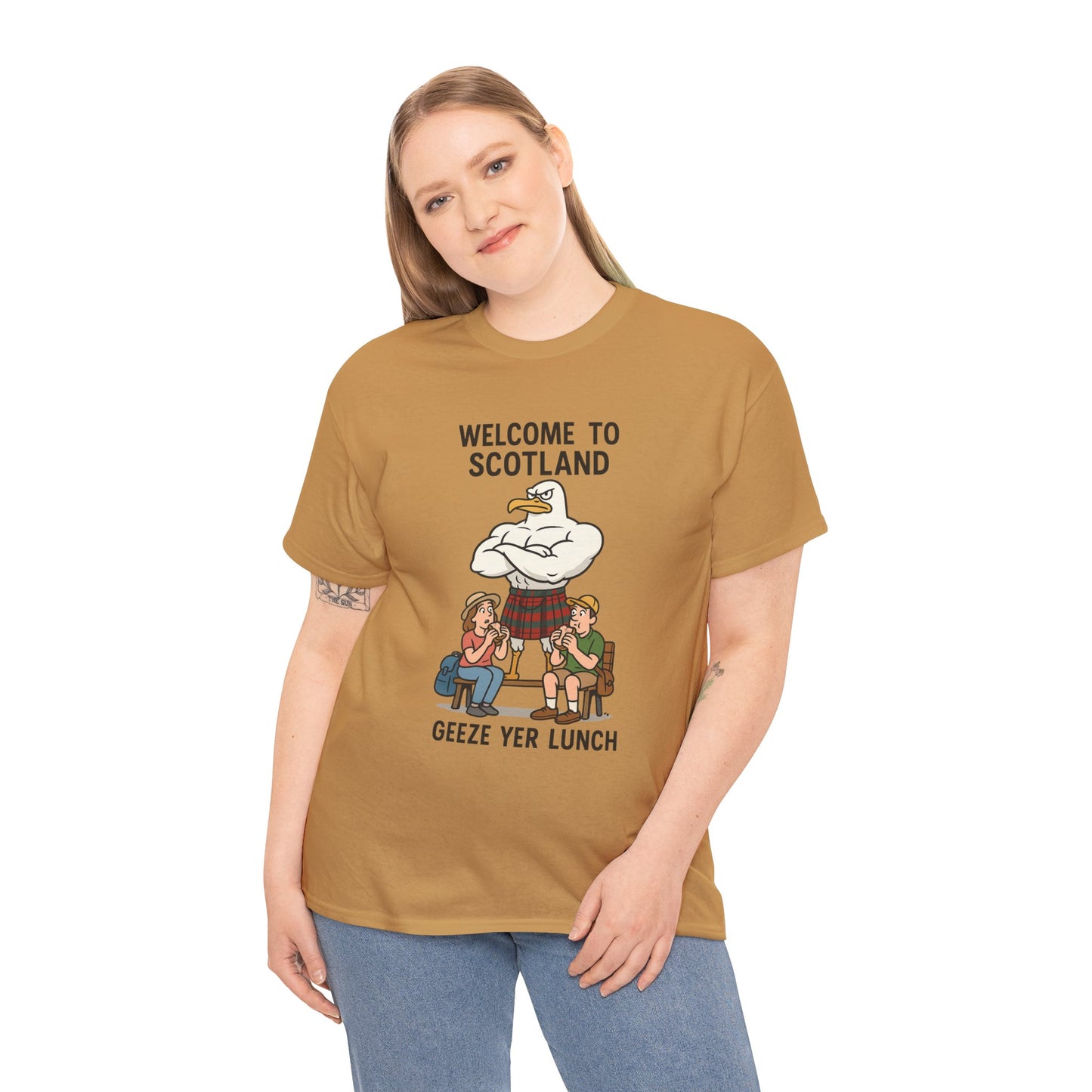 Scottish Seagull 'Geeze yer lunch" Slogan T-Shirt, Various colors & sizes
