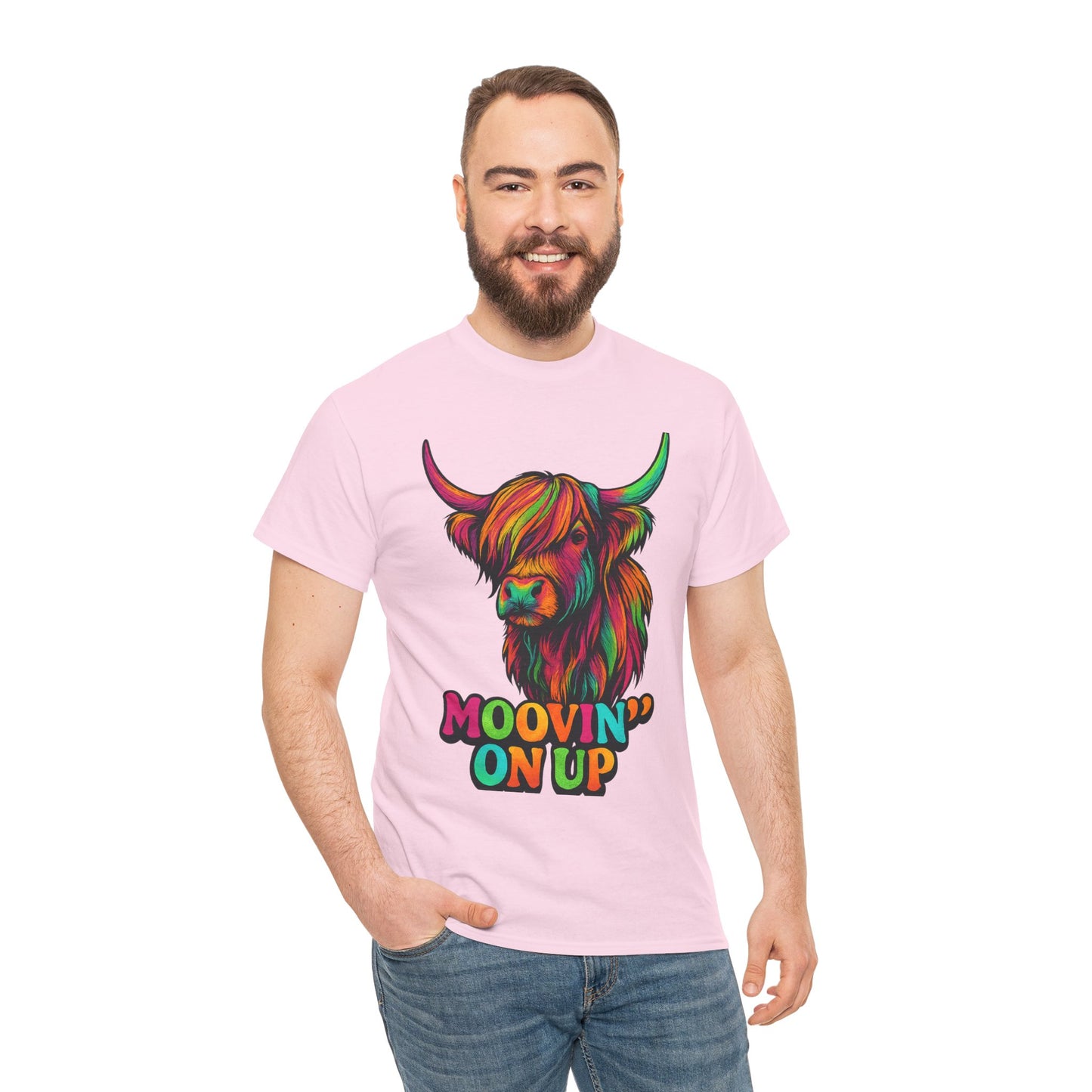 Neon "Hairy Coo, Moo'vin on up" Scottish slogan T-Shirt, Various colors & sizes available