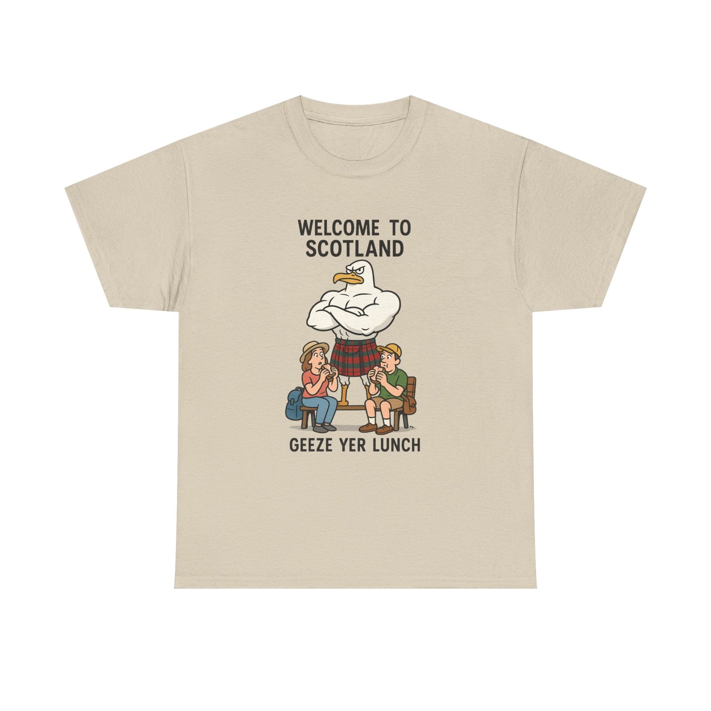 Scottish Seagull 'Geeze yer lunch" Slogan T-Shirt, Various colors & sizes