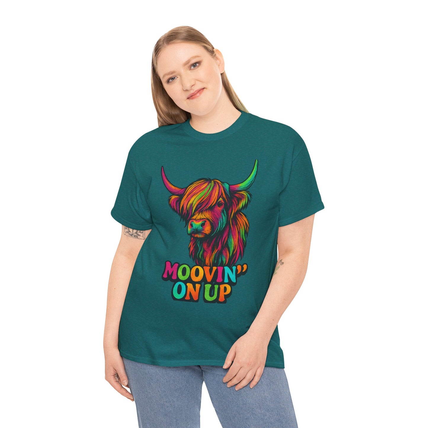 Neon "Hairy Coo, Moo'vin on up" Scottish slogan T-Shirt, Various colors & sizes available