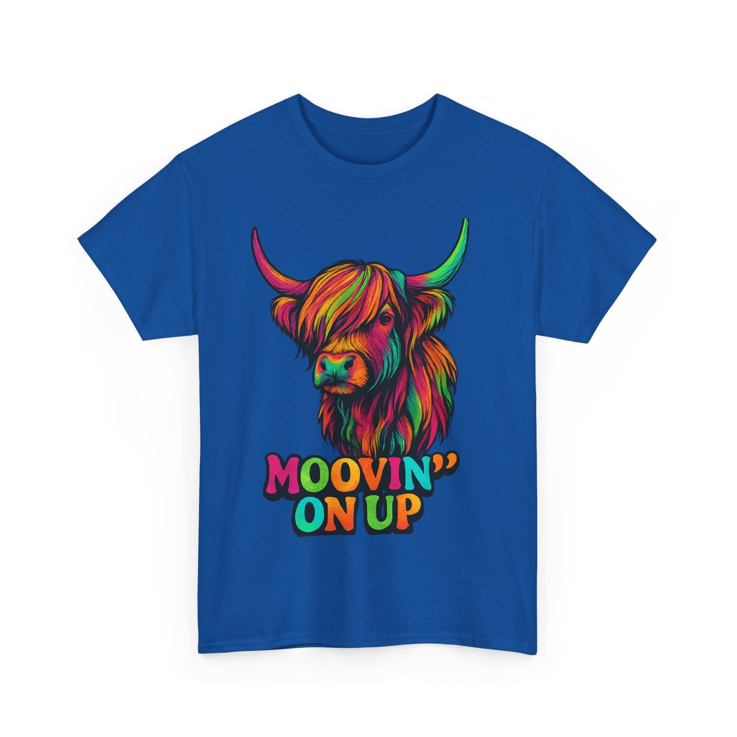 Neon "Hairy Coo, Moo'vin on up" Scottish slogan T-Shirt, Various colors & sizes available