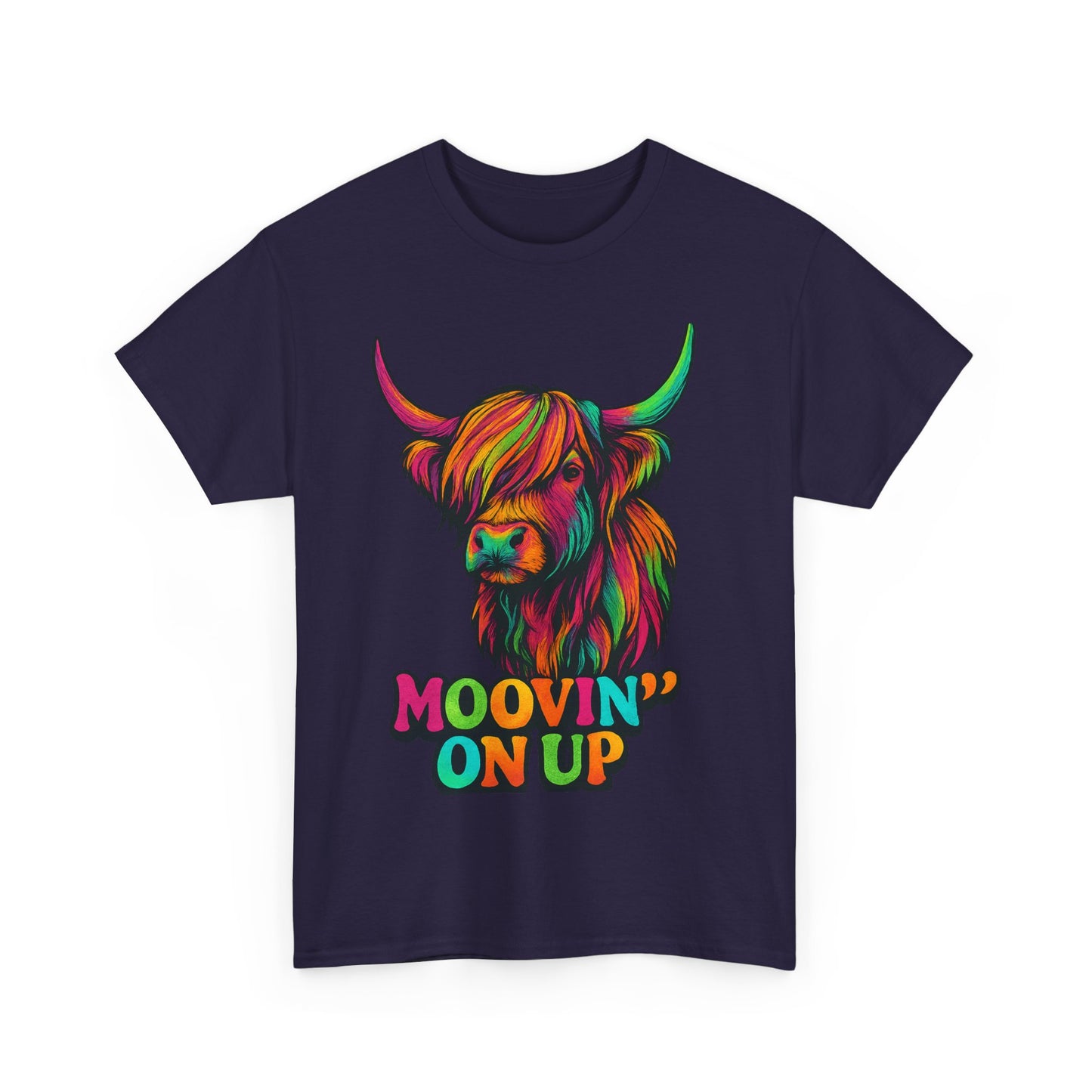 Neon "Hairy Coo, Moo'vin on up" Scottish slogan T-Shirt, Various colors & sizes available